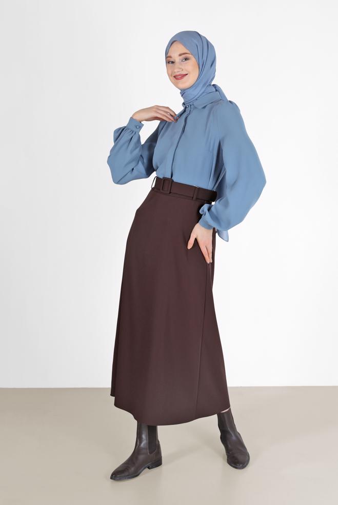 Hijab clothing BLUE INVISIBLE BUTTONED CREPE BLOUSE 42339  - ALVİNA