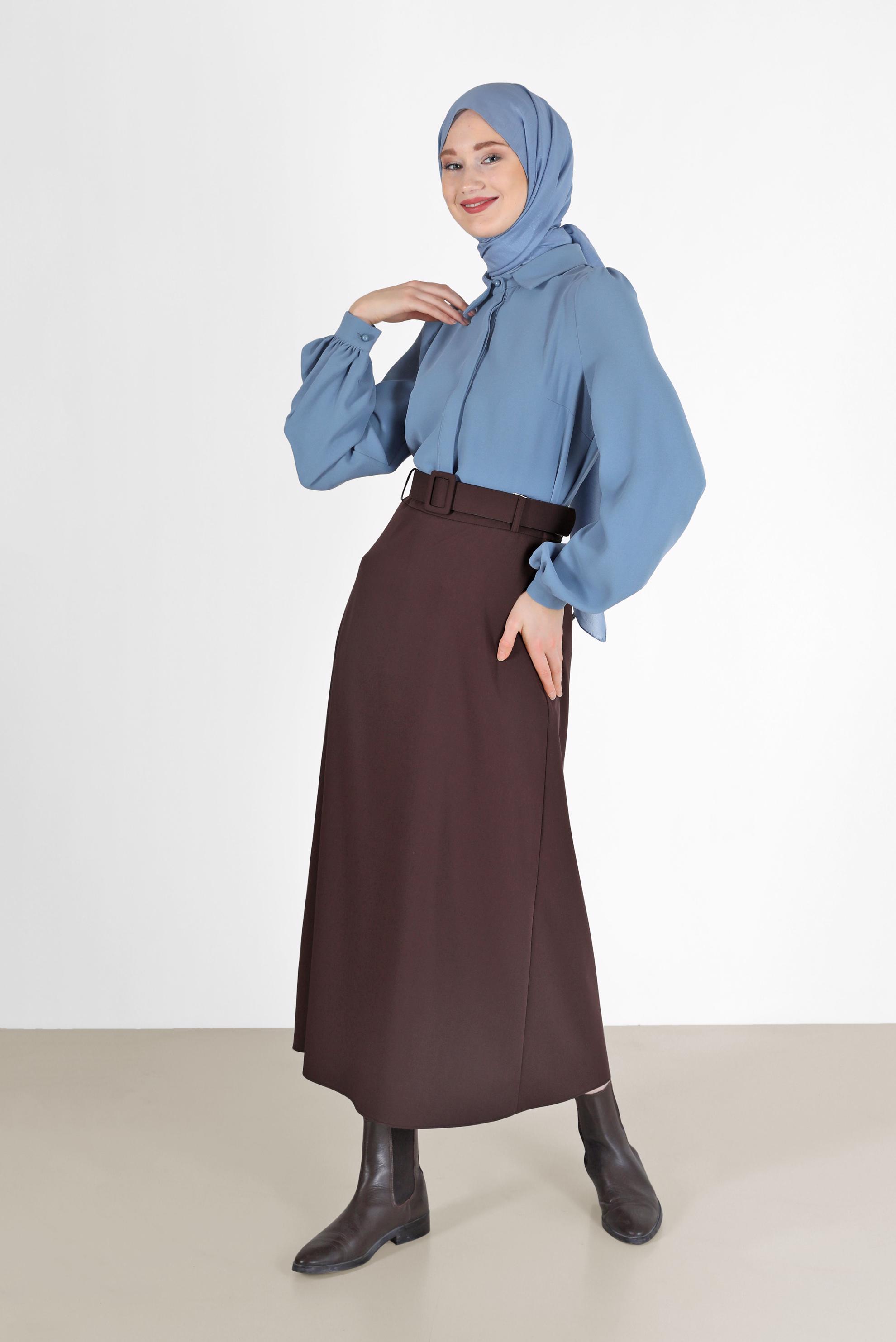 Hijab clothing BLUE INVISIBLE BUTTONED CREPE BLOUSE 42339 