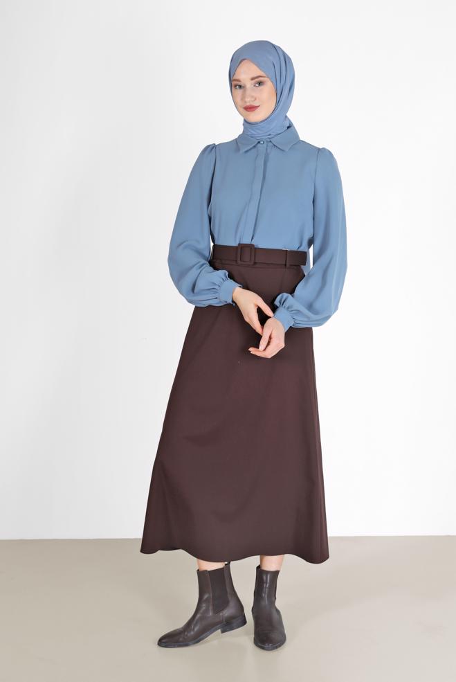 Hijab clothing BLUE INVISIBLE BUTTONED CREPE BLOUSE 42339  - ALVİNA