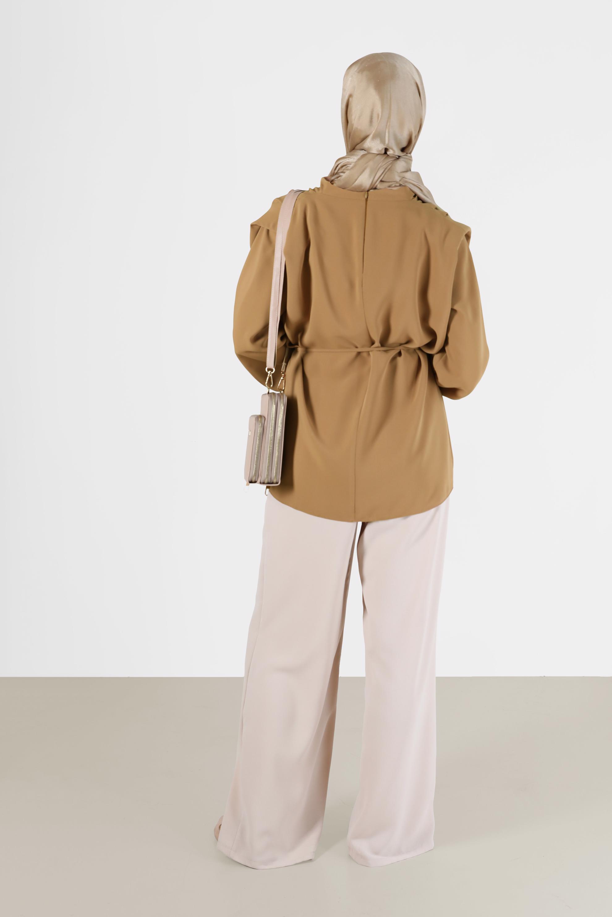 Tesettür giyim SARI BELDEN BAĞLAMALI BLUZ 42340 