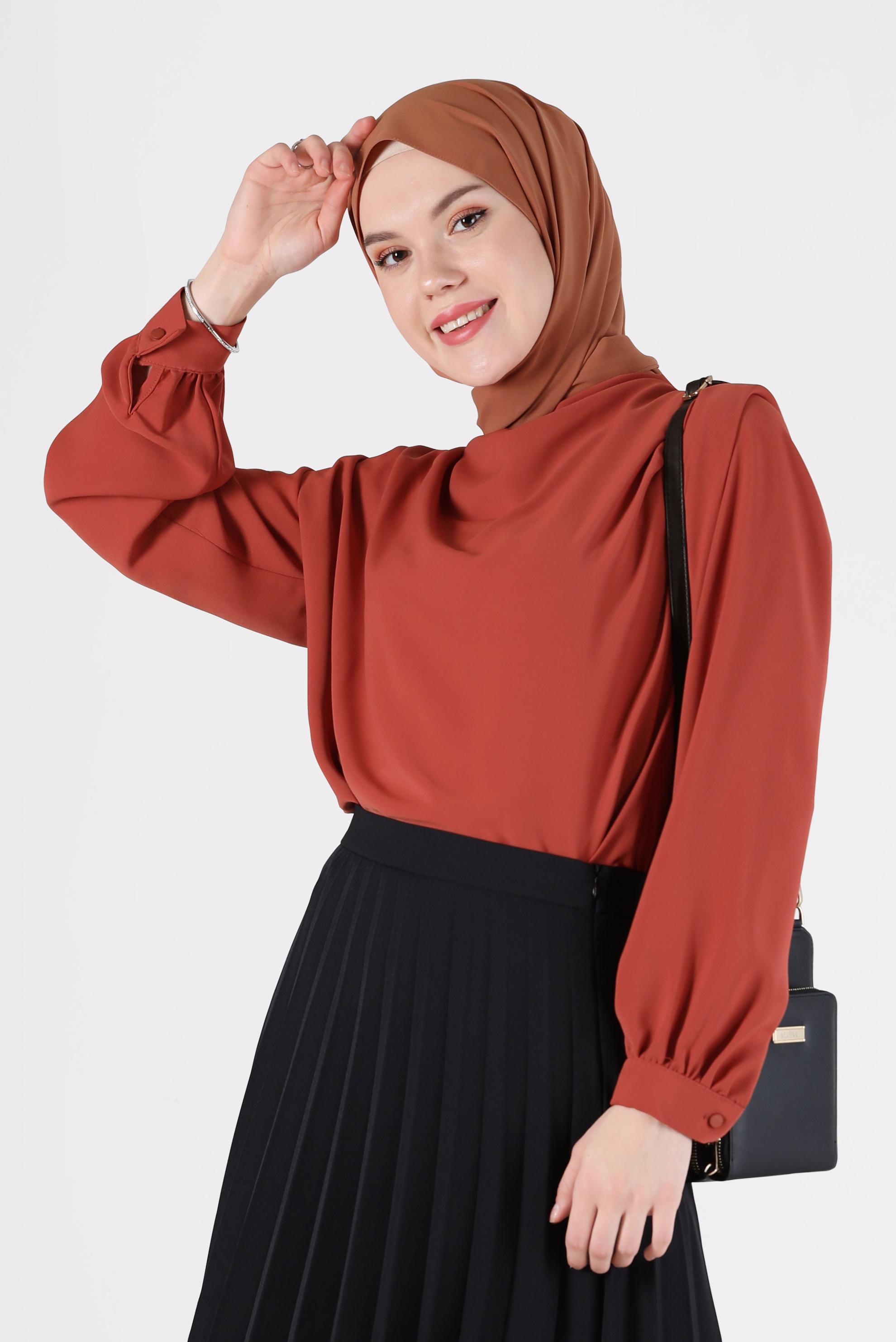 Tesettür giyim TURUNCU BELDEN BAĞLAMALI BLUZ 42340 