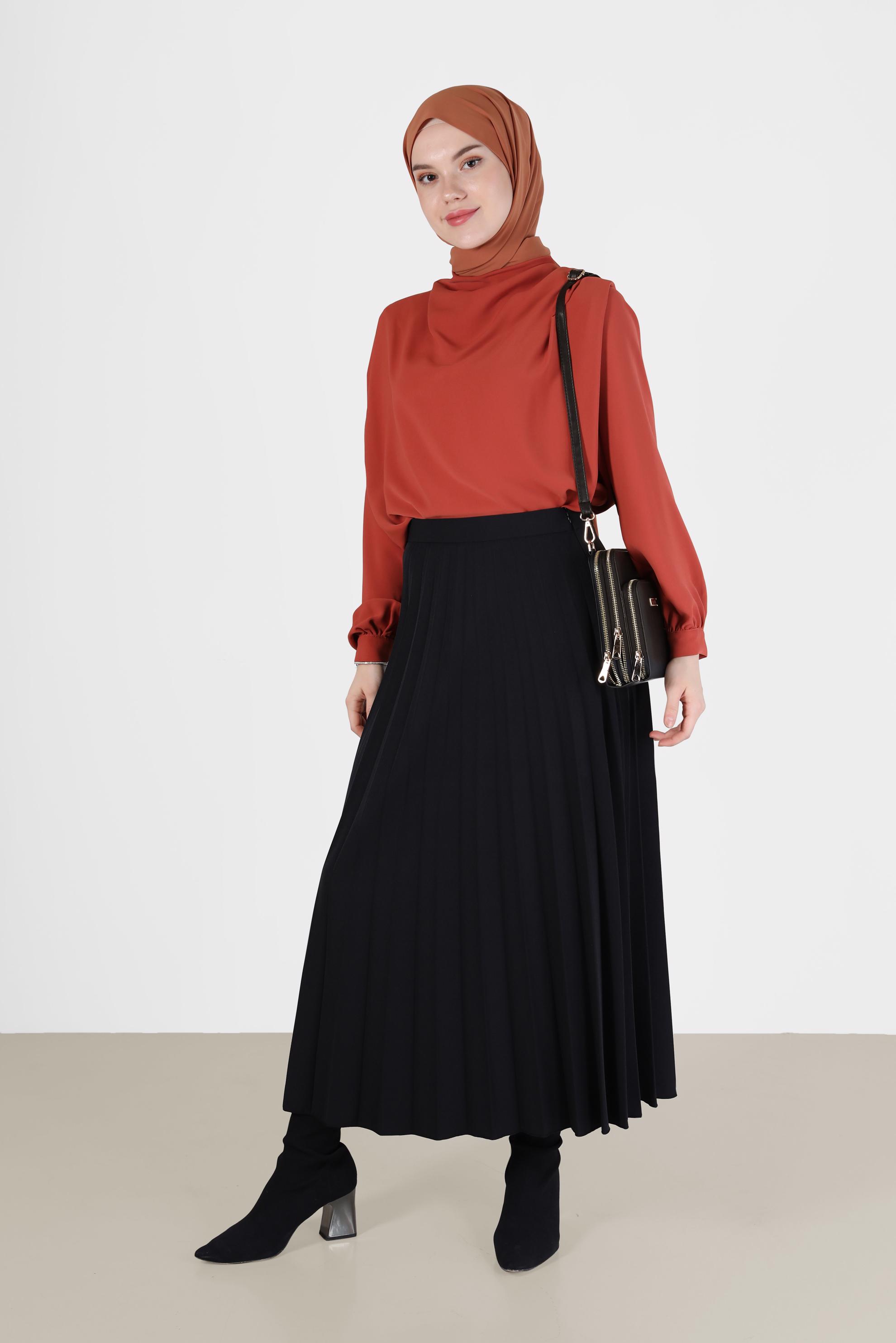 Tesettür giyim TURUNCU BELDEN BAĞLAMALI BLUZ 42340 