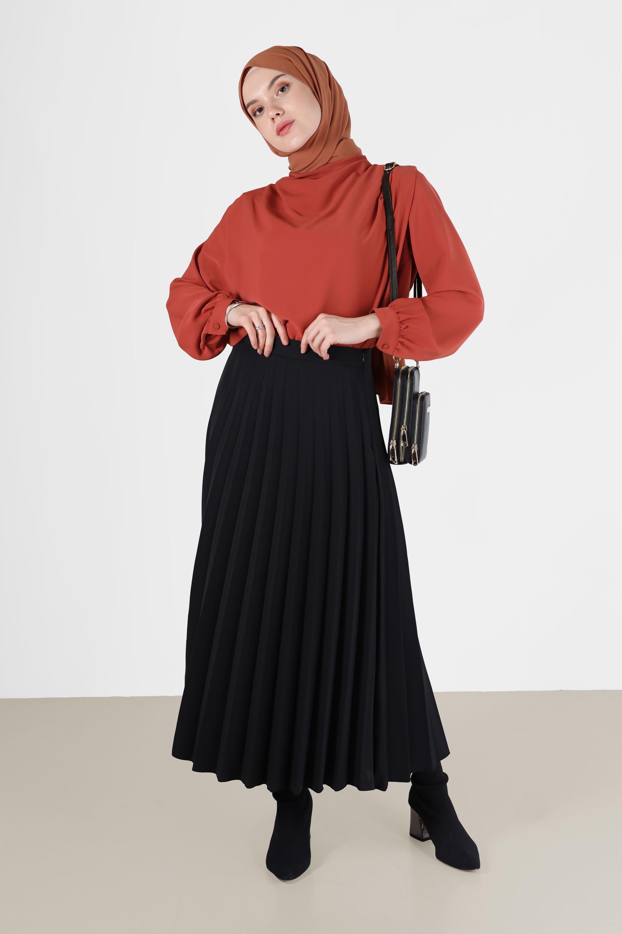 Tesettür giyim TURUNCU BELDEN BAĞLAMALI BLUZ 42340 