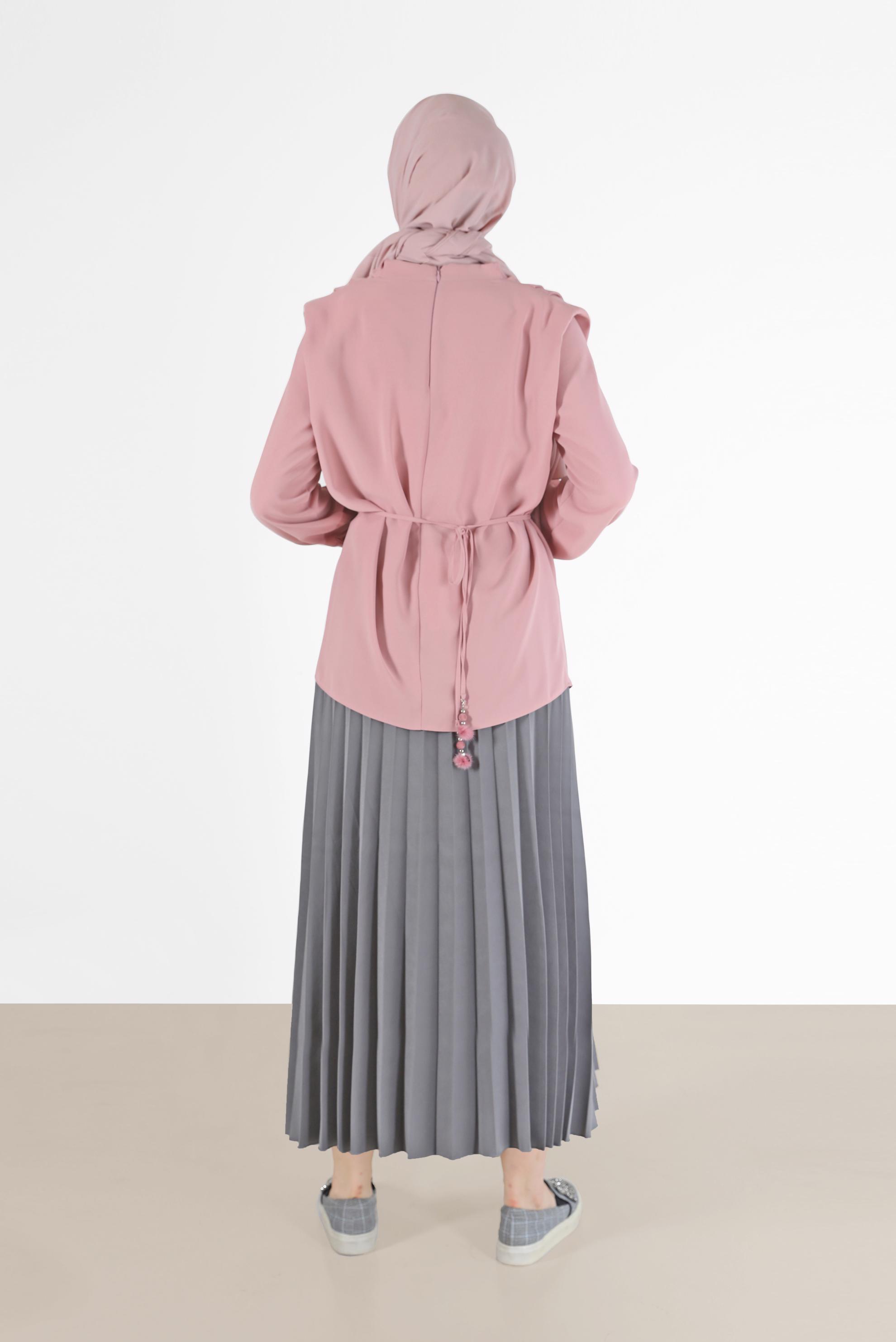 Tesettür giyim PUDRA BELDEN BAĞLAMALI BLUZ 42340 