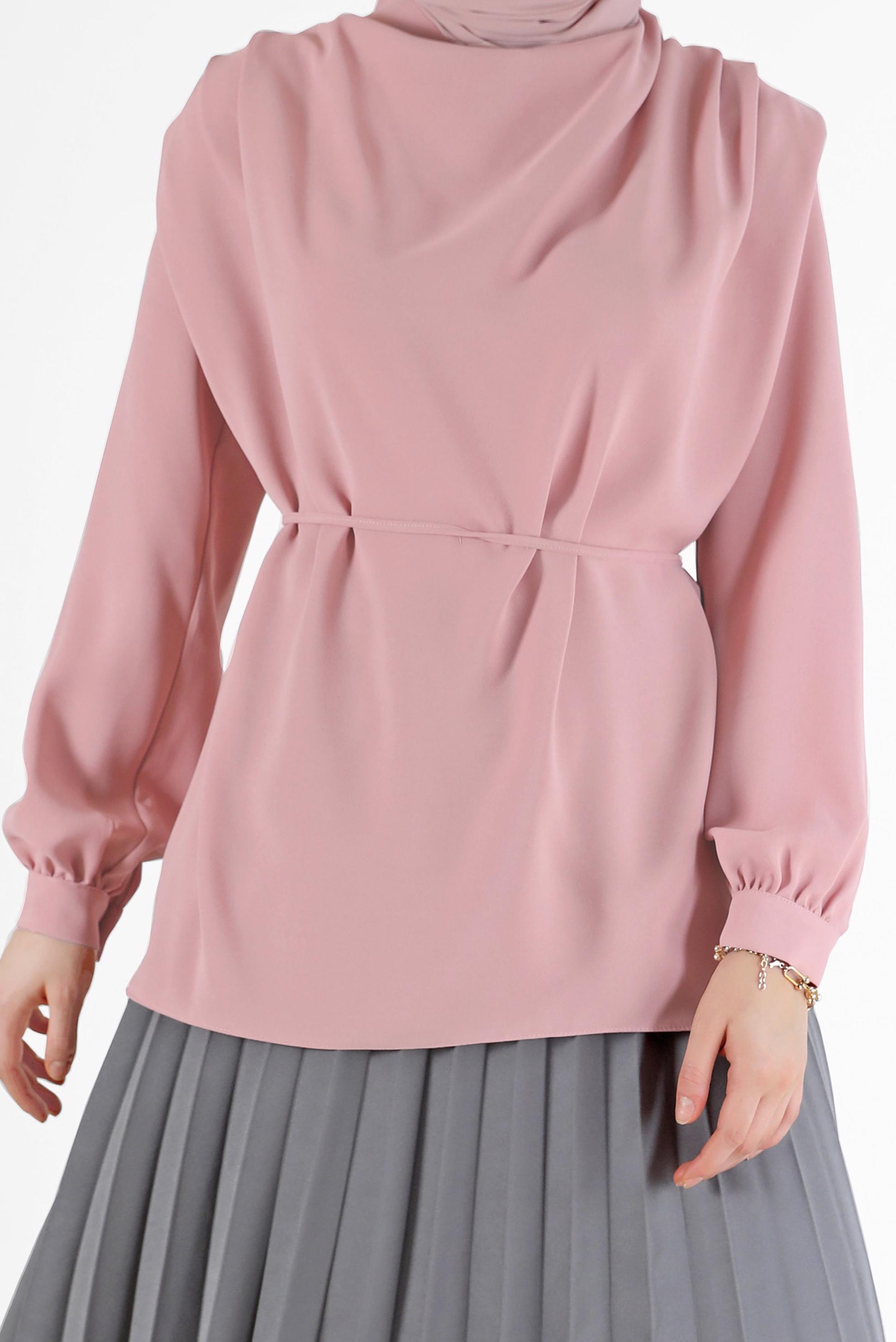 Tesettür giyim PUDRA BELDEN BAĞLAMALI BLUZ 42340 