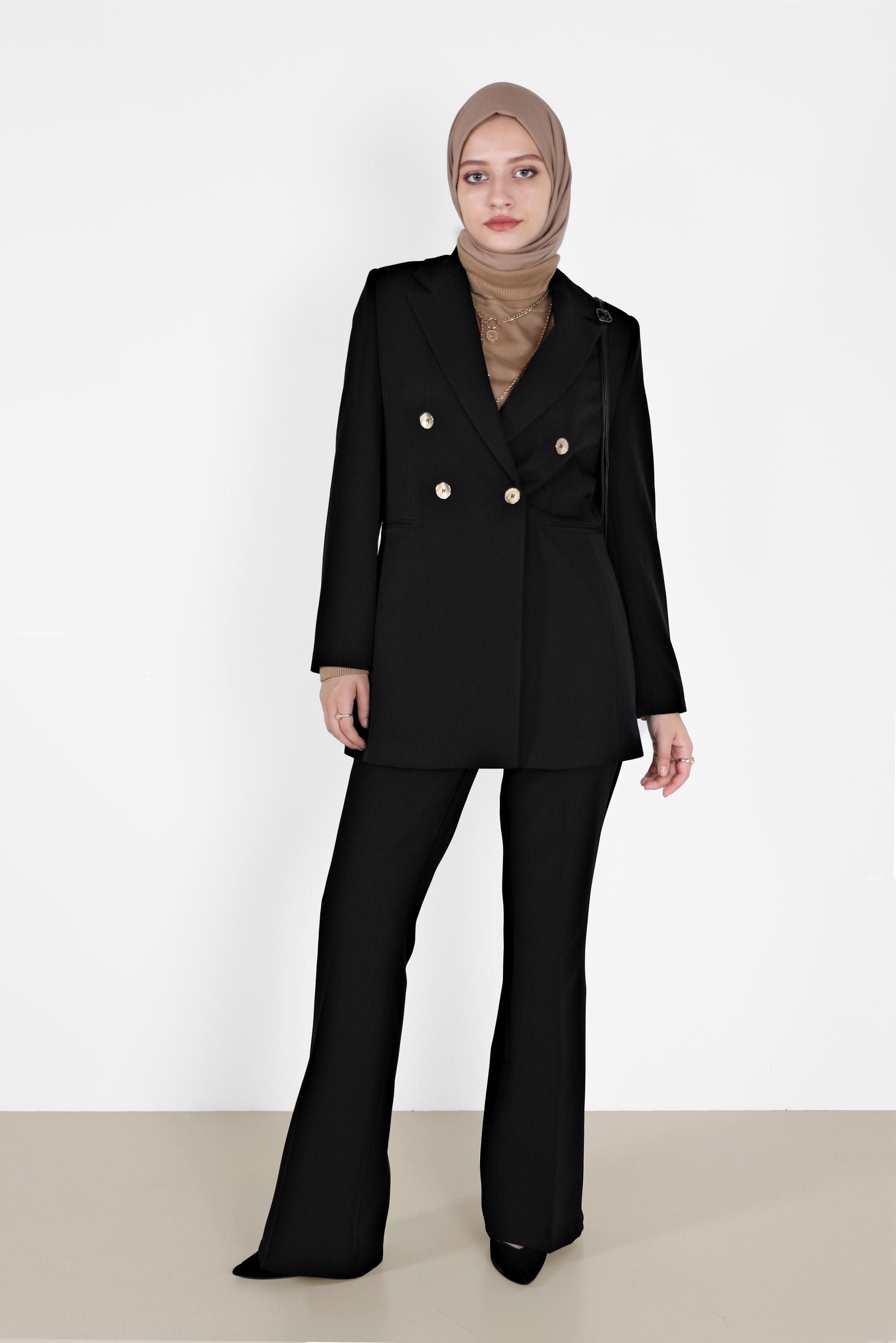 Hijab clothing BLACK DOUBLE BREASTED BLAZER 42210 
