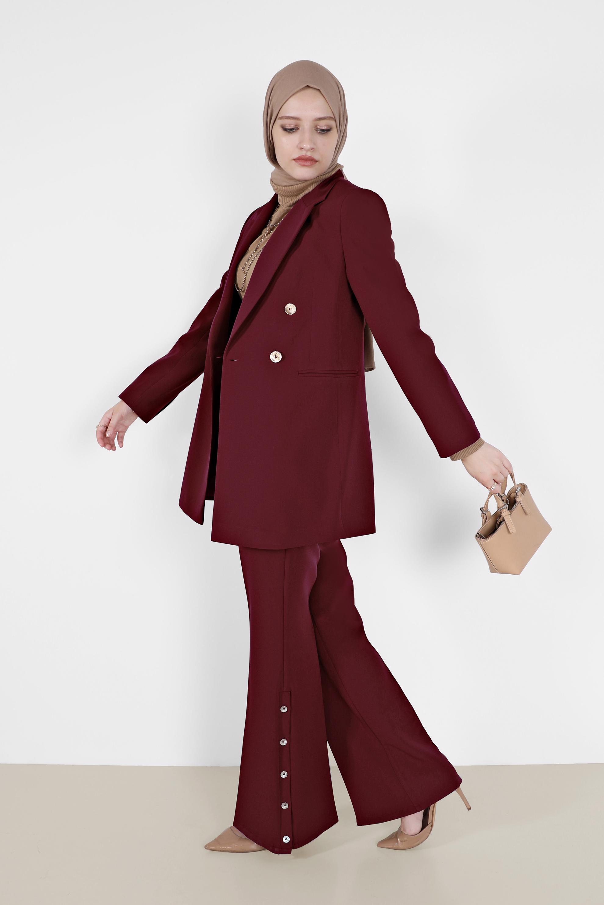 Tesettür giyim BORDO KRUVAZE YAKA BLAZER CEKET 42210 