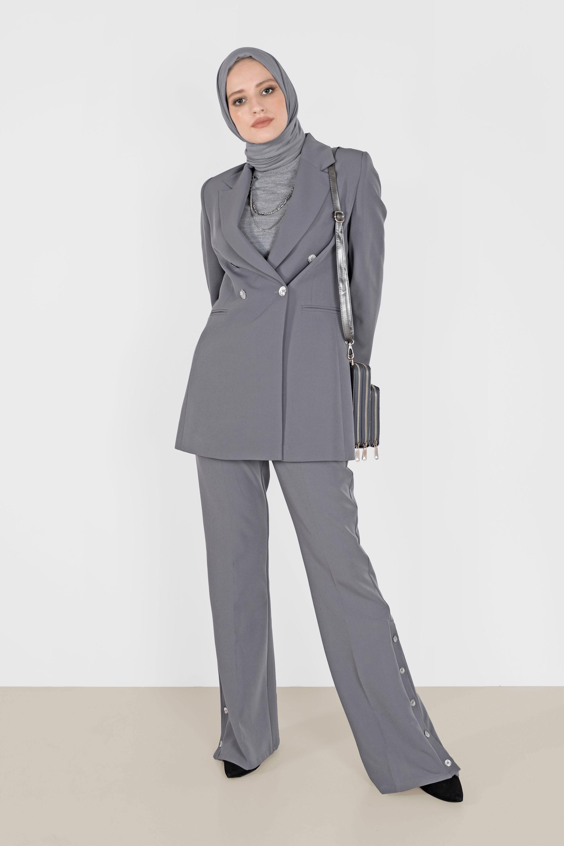 Tesettür giyim GRİ KRUVAZE YAKA BLAZER CEKET 42210 