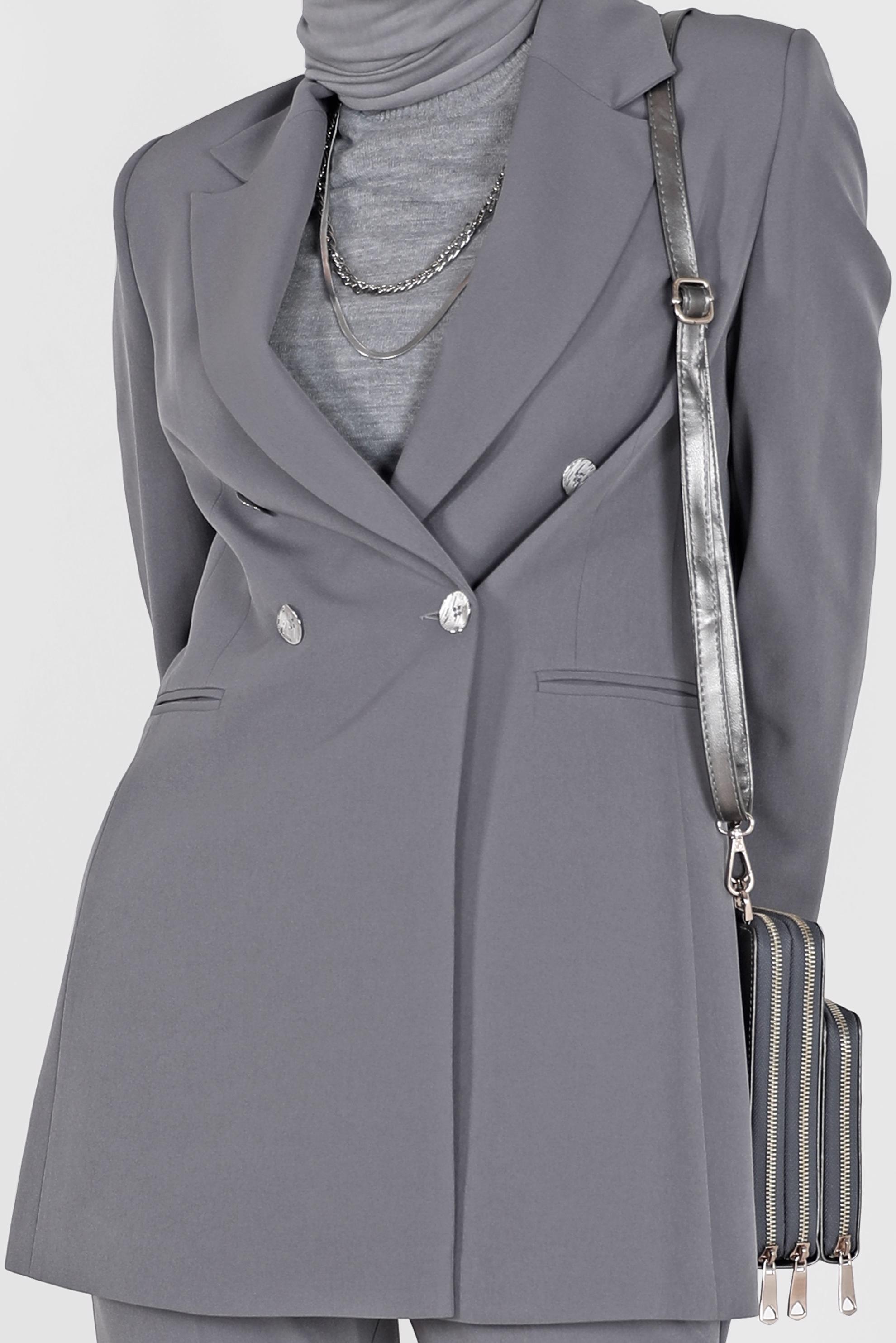 Tesettür giyim GRİ KRUVAZE YAKA BLAZER CEKET 42210 