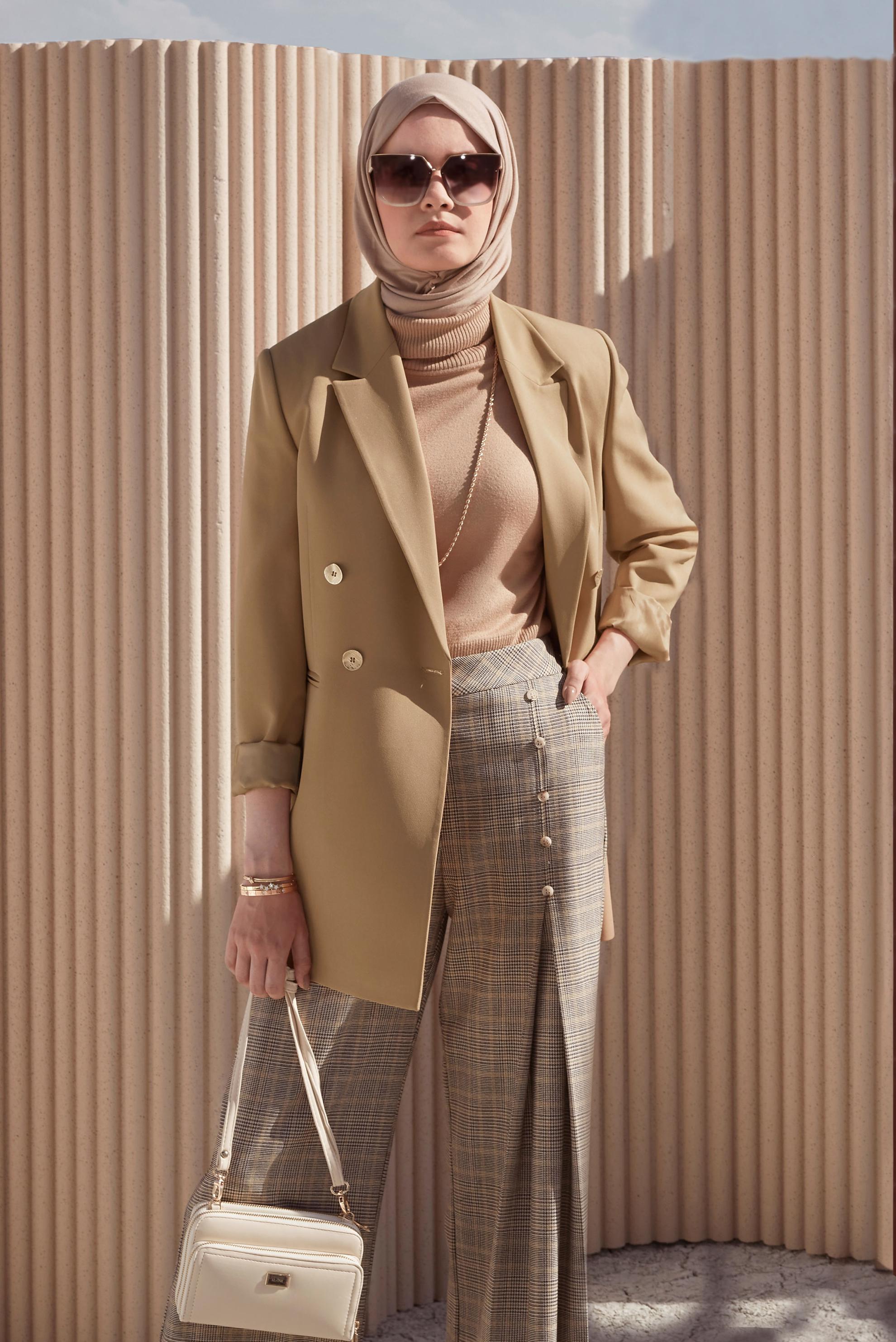 Tesettür giyim KAHVE KRUVAZE YAKA BLAZER CEKET 42210 