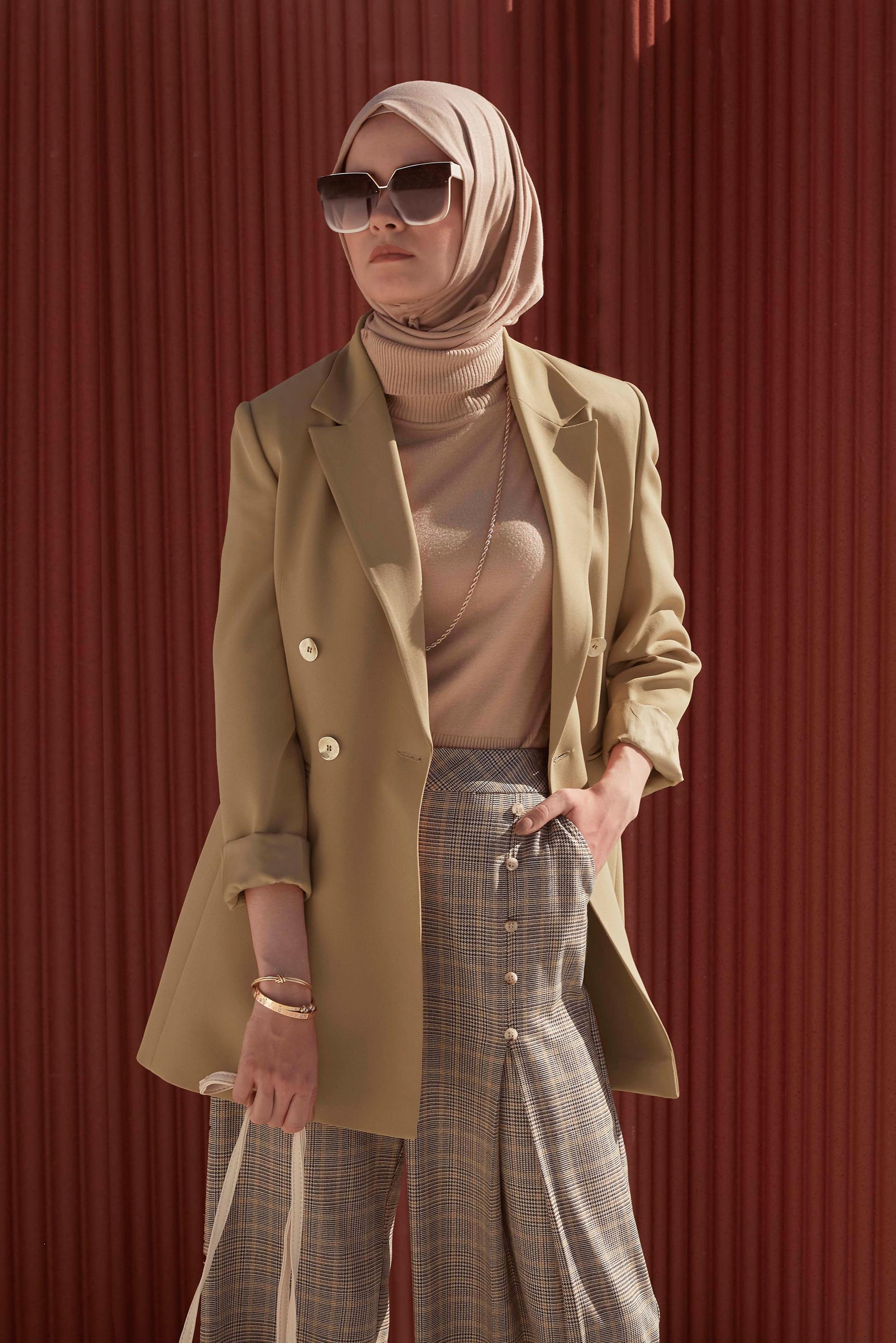 Tesettür giyim KAHVE KRUVAZE YAKA BLAZER CEKET 42210 