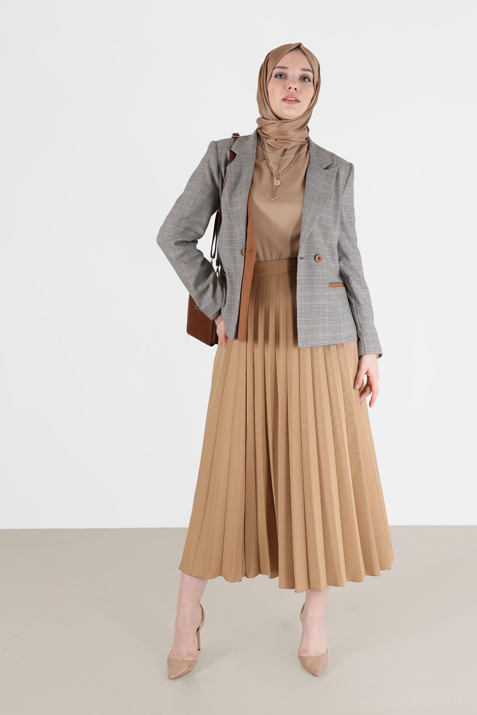 Hijab clothing ORANGE ASYMMETRIC CUT CHECKED JACKET 42214 