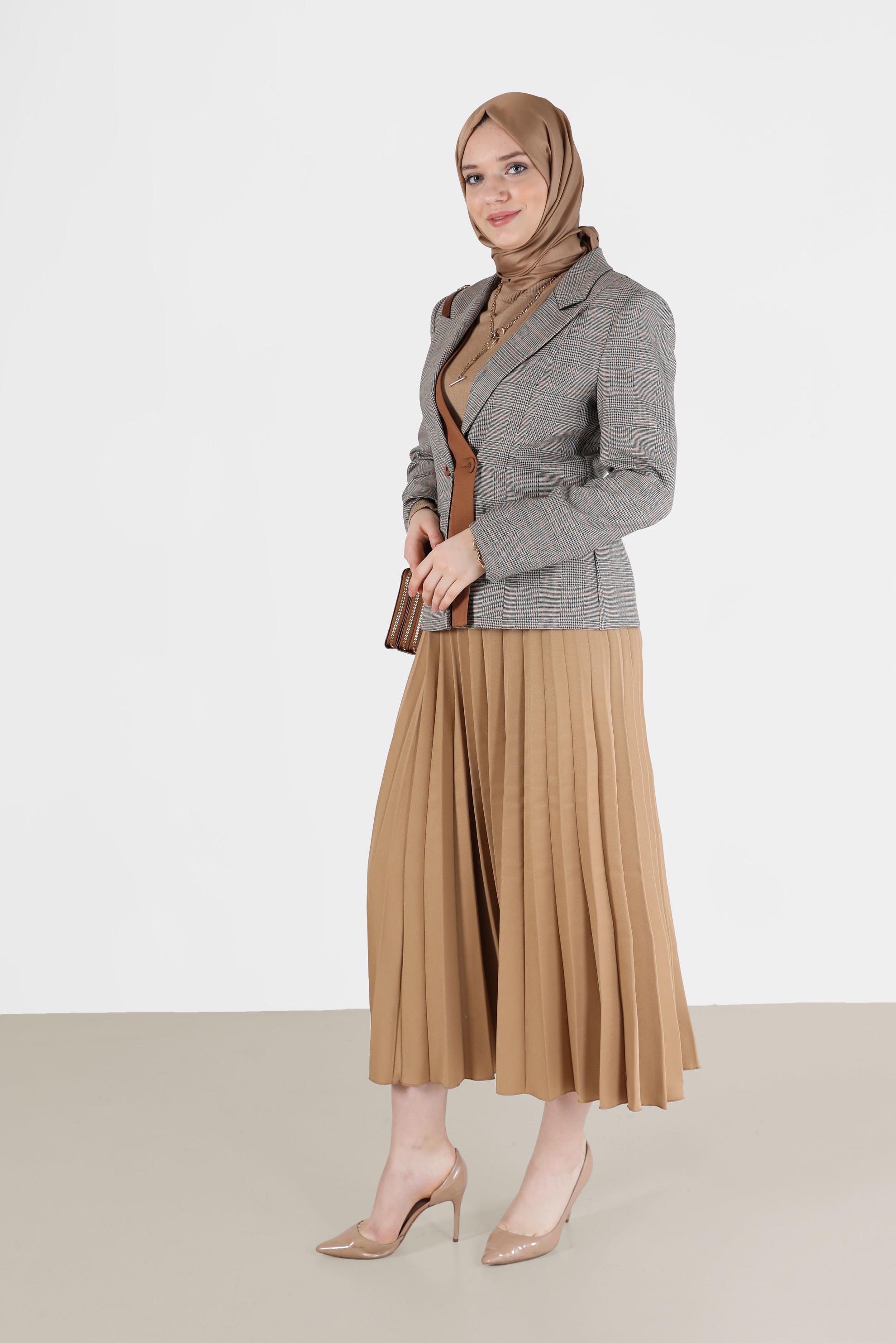 Hijab clothing ORANGE ASYMMETRIC CUT CHECKED JACKET 42214 