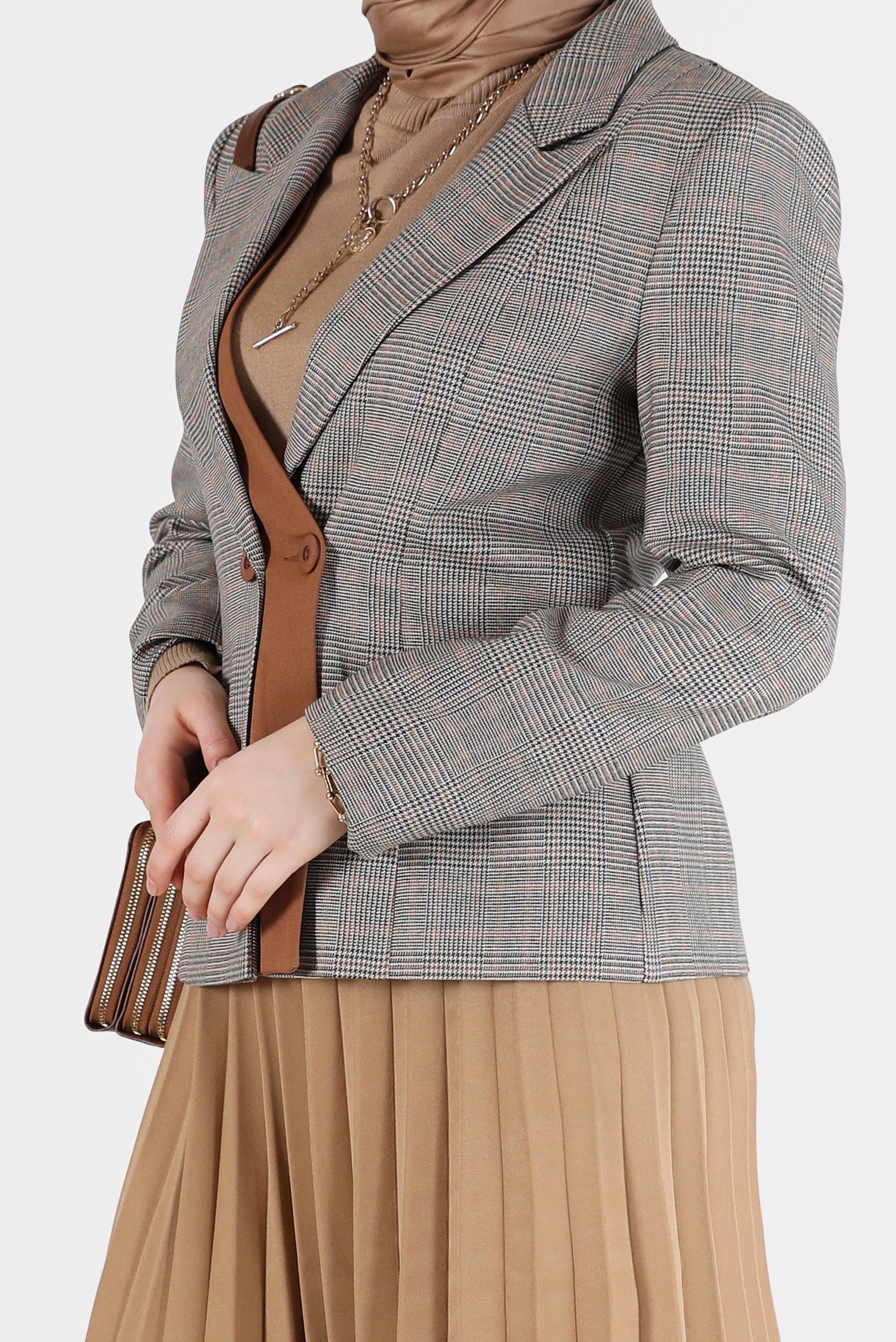 Hijab clothing ORANGE ASYMMETRIC CUT CHECKED JACKET 42214 