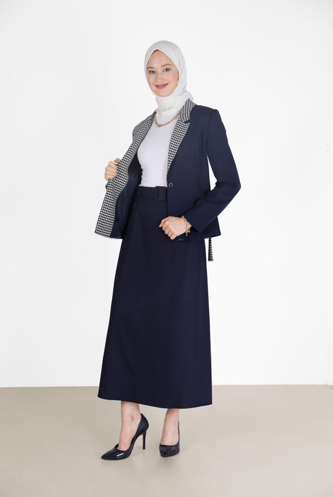 Hijab clothing NAVY BLUE HOUNDSTOOTH DETAIL JACKET 42231  - ALVİNA