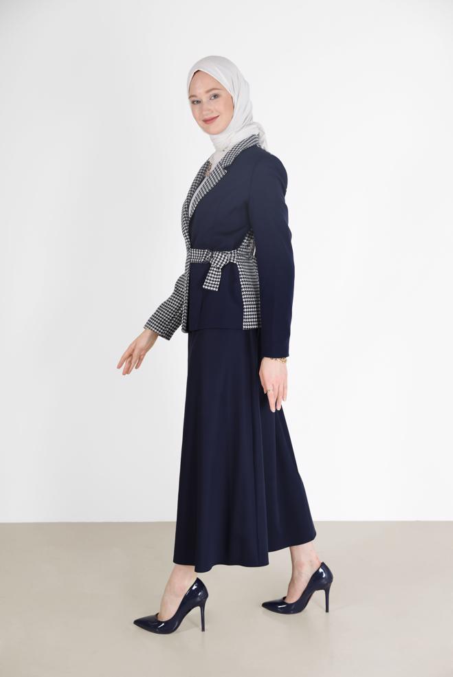 Hijab clothing NAVY BLUE HOUNDSTOOTH DETAIL JACKET 42231  - ALVİNA
