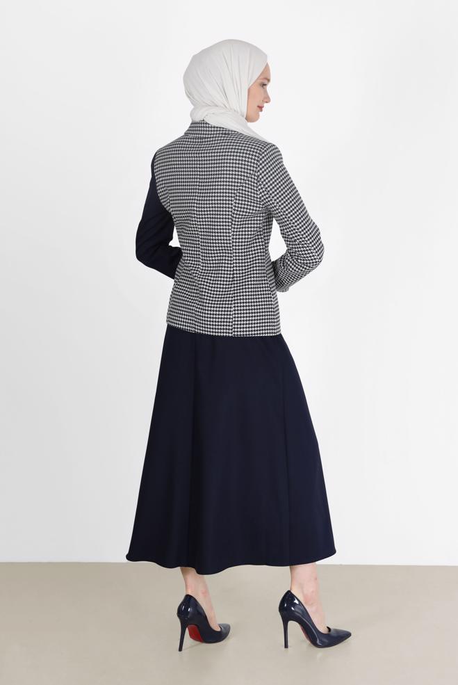 Hijab clothing NAVY BLUE HOUNDSTOOTH DETAIL JACKET 42231  - ALVİNA