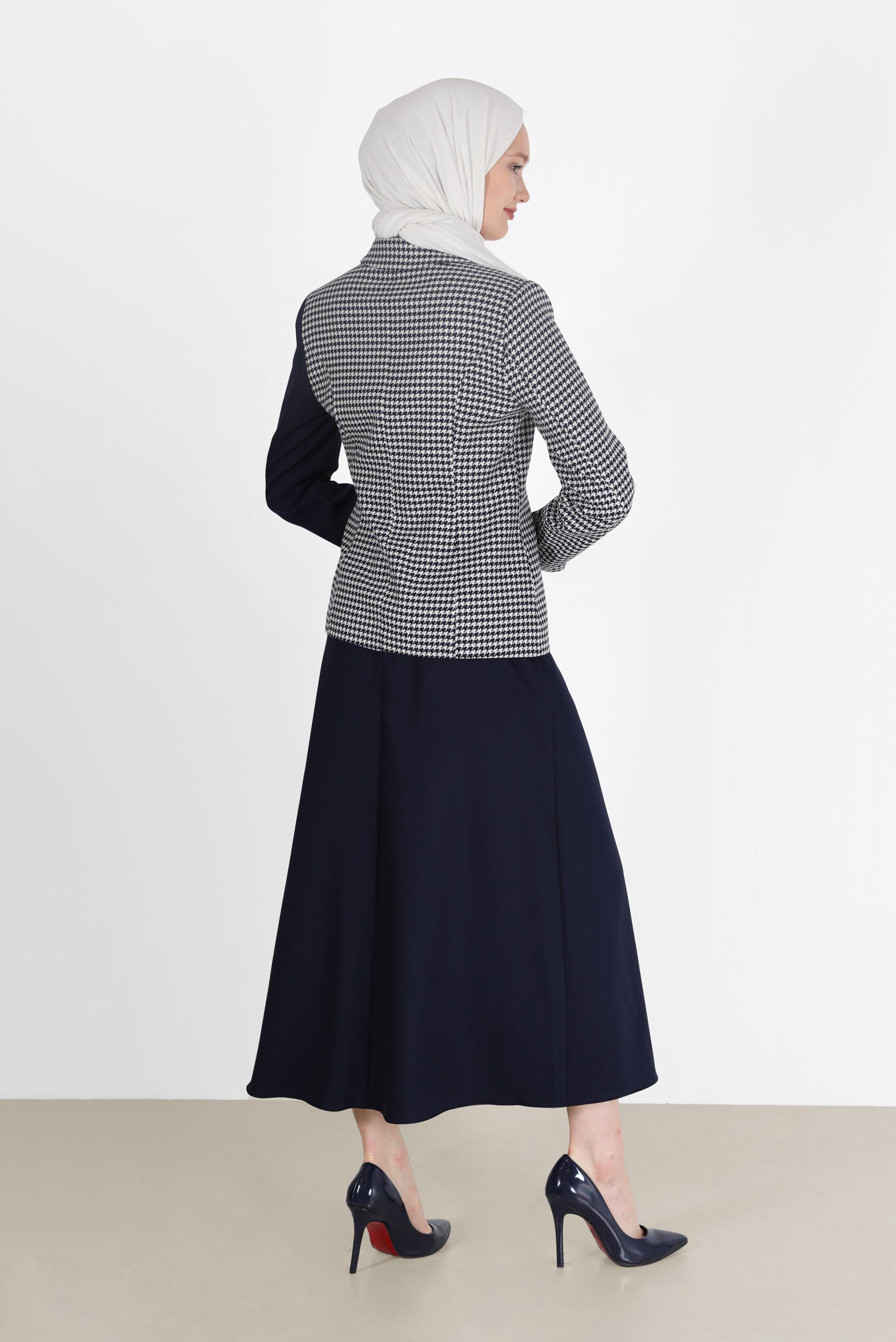 Hijab clothing NAVY BLUE HOUNDSTOOTH DETAIL JACKET 42231 