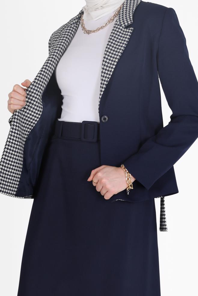 Hijab clothing NAVY BLUE HOUNDSTOOTH DETAIL JACKET 42231  - ALVİNA