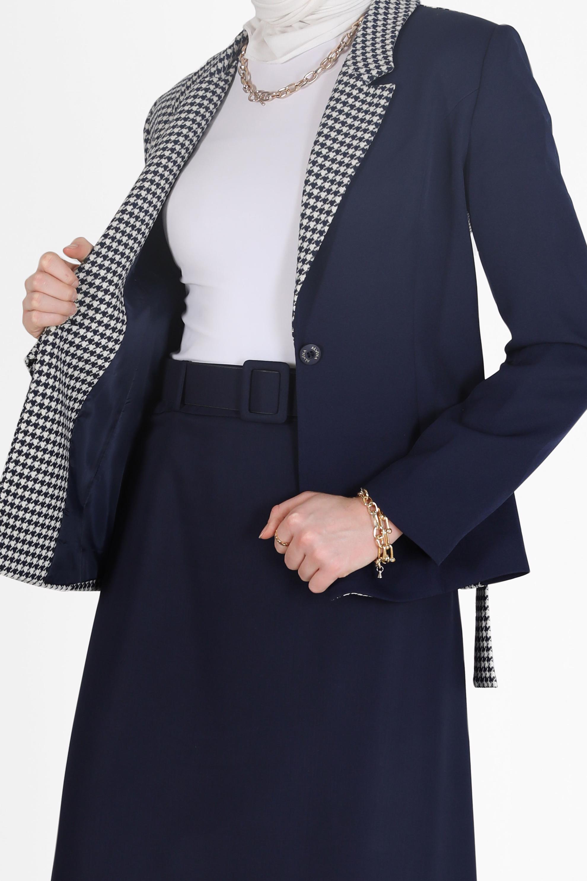 Hijab clothing NAVY BLUE HOUNDSTOOTH DETAIL JACKET 42231 
