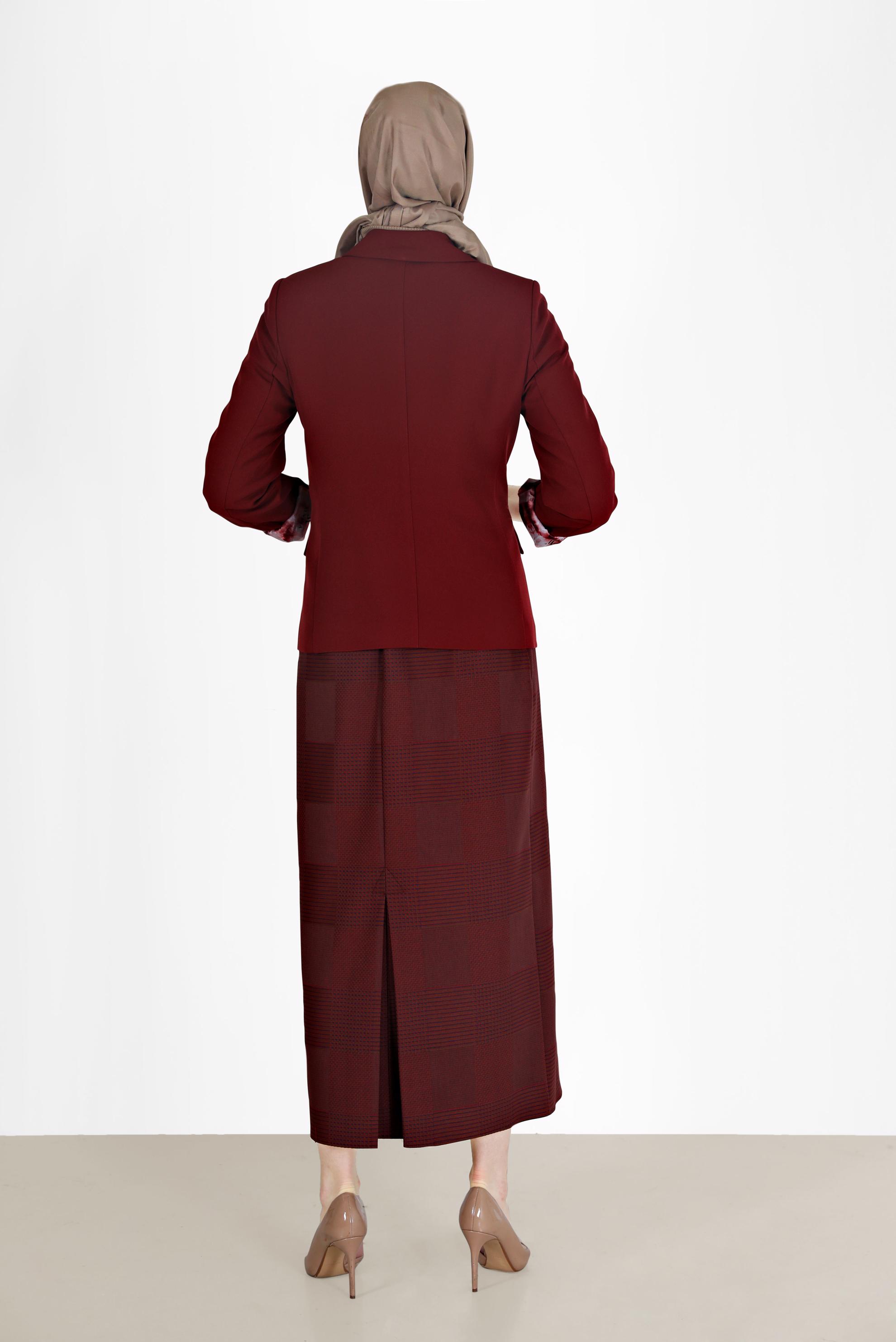 Tesettür giyim BORDO ASTARI BASKILI KLASİK YAKA CEKET 42235 