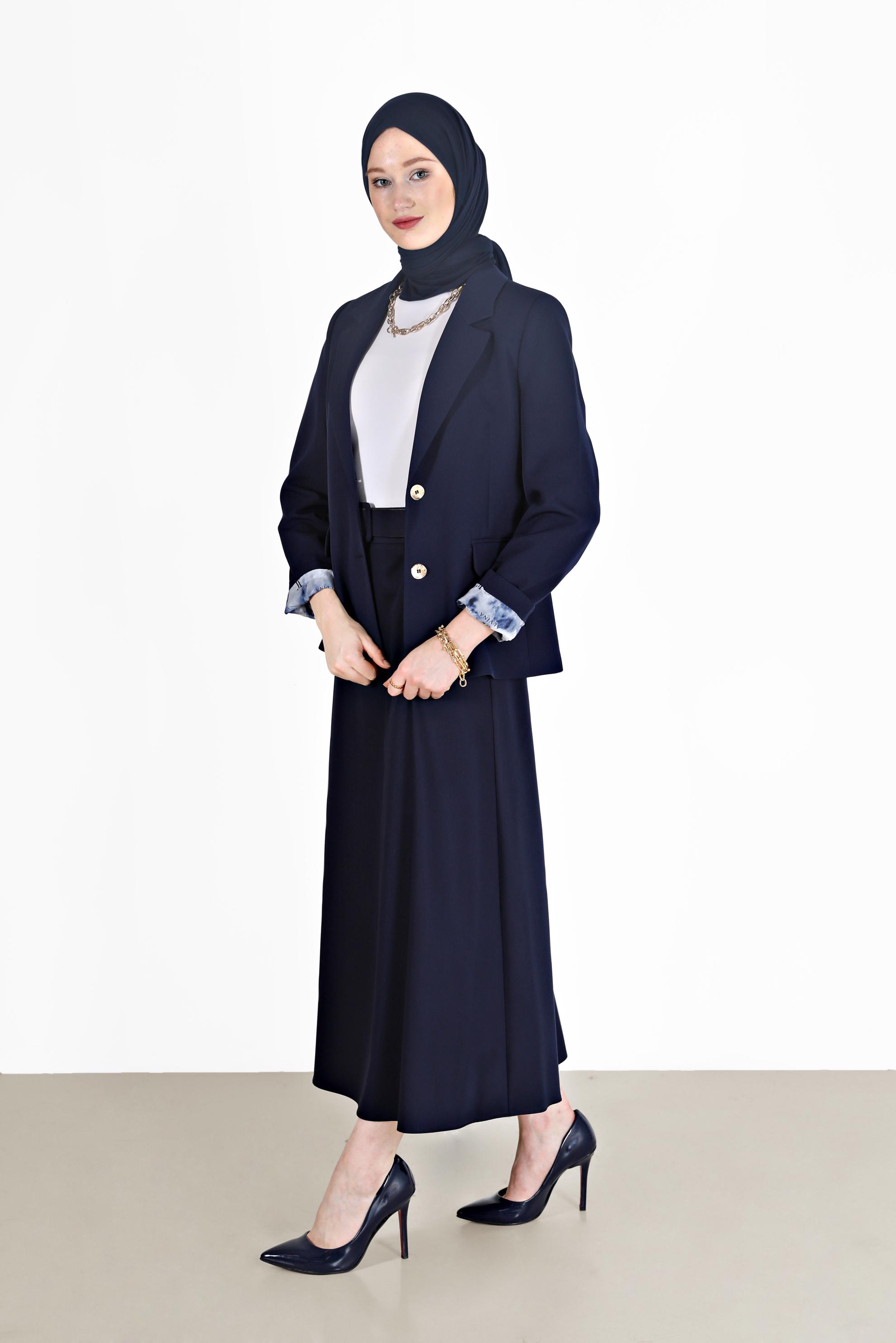 Tesettür giyim LACİVERT ASTARI BASKILI KLASİK YAKA CEKET 42235 