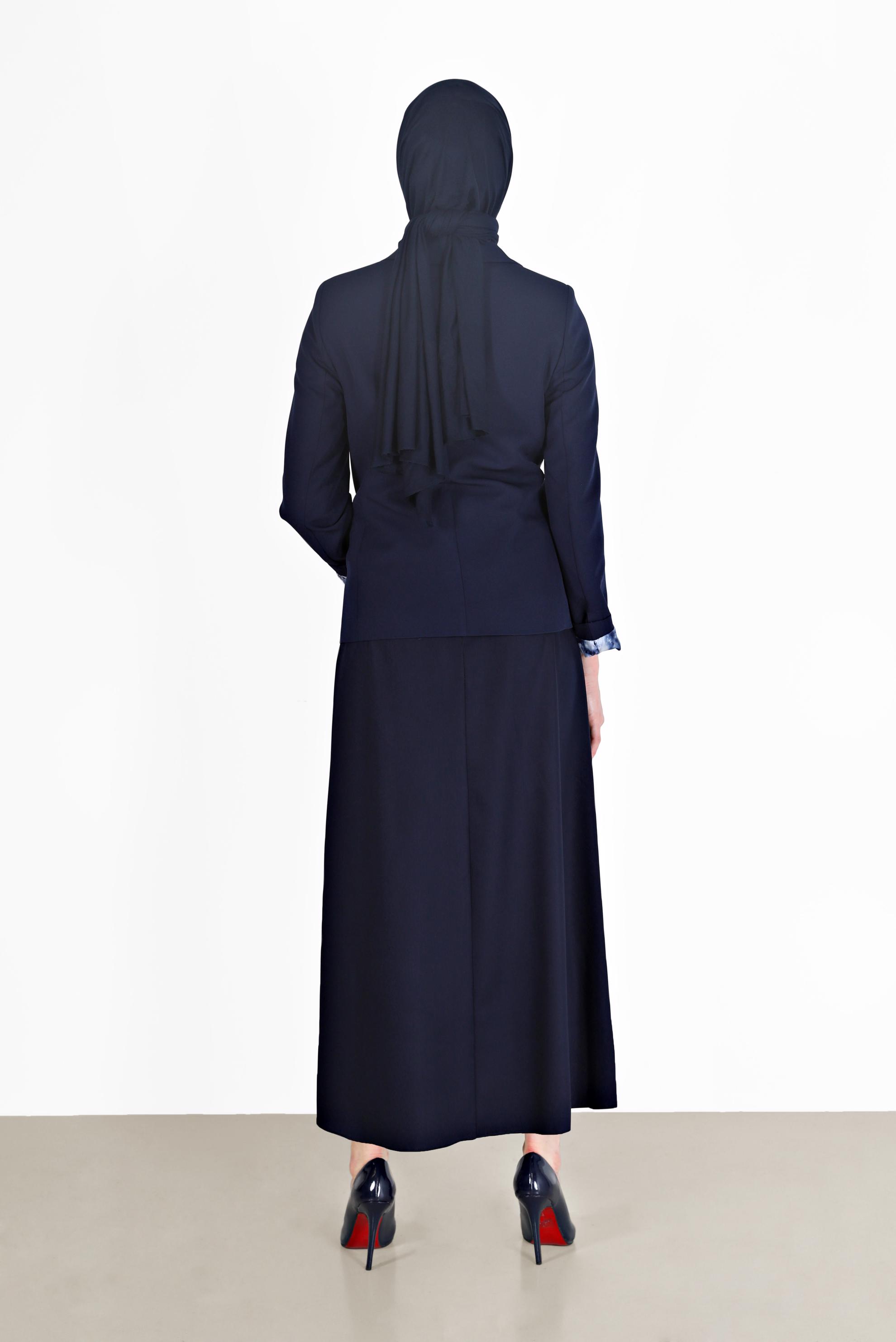 Tesettür giyim LACİVERT ASTARI BASKILI KLASİK YAKA CEKET 42235 