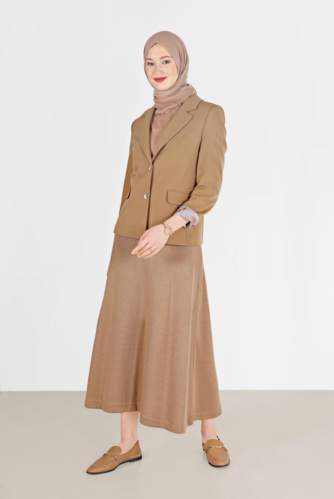 Hijab clothing BROWN CLASSIC COLLAR JACKET WITH PRINTED LINE 42235  - ALVİNA