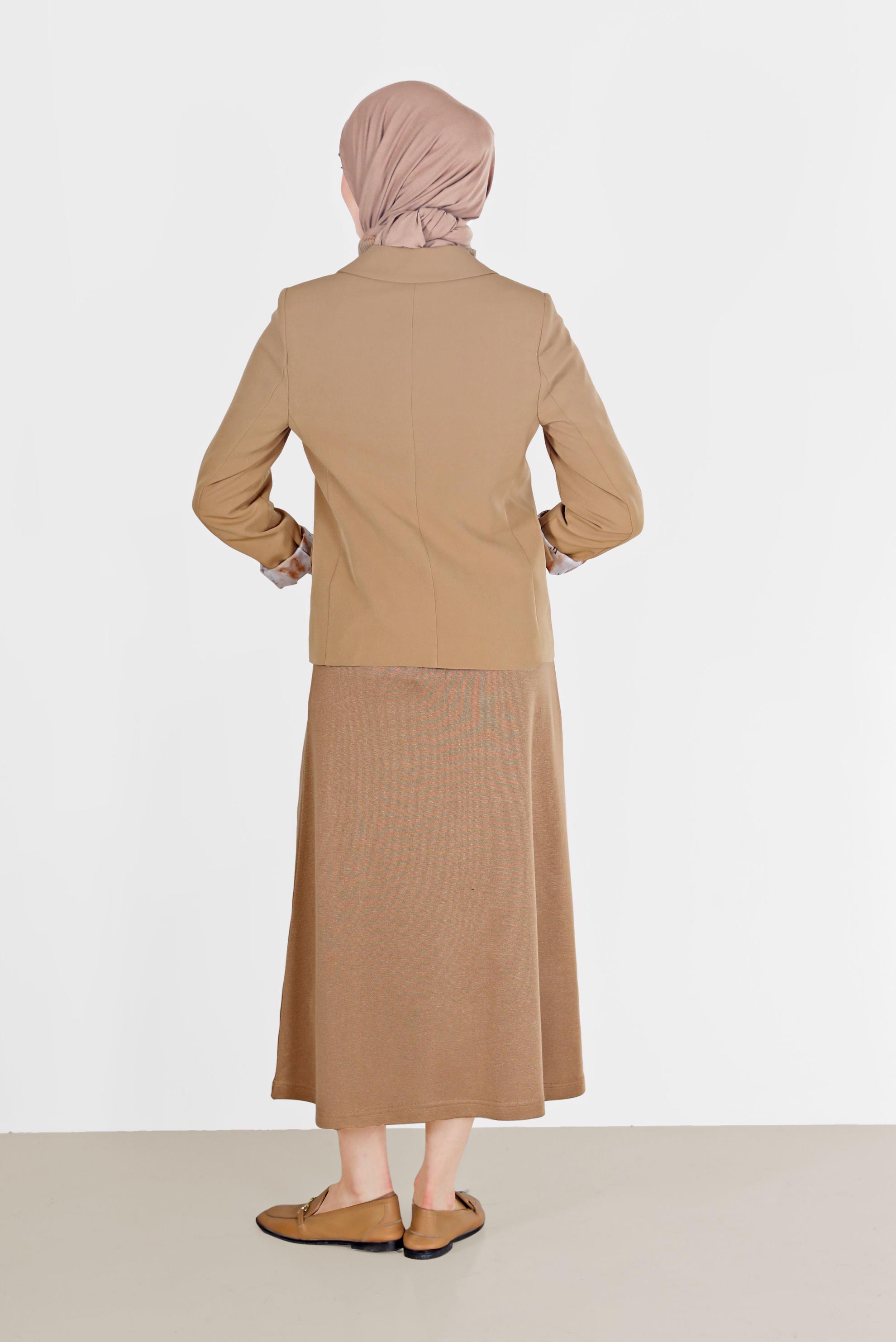 Tesettür giyim KAHVE ASTARI BASKILI KLASİK YAKA CEKET 42235 