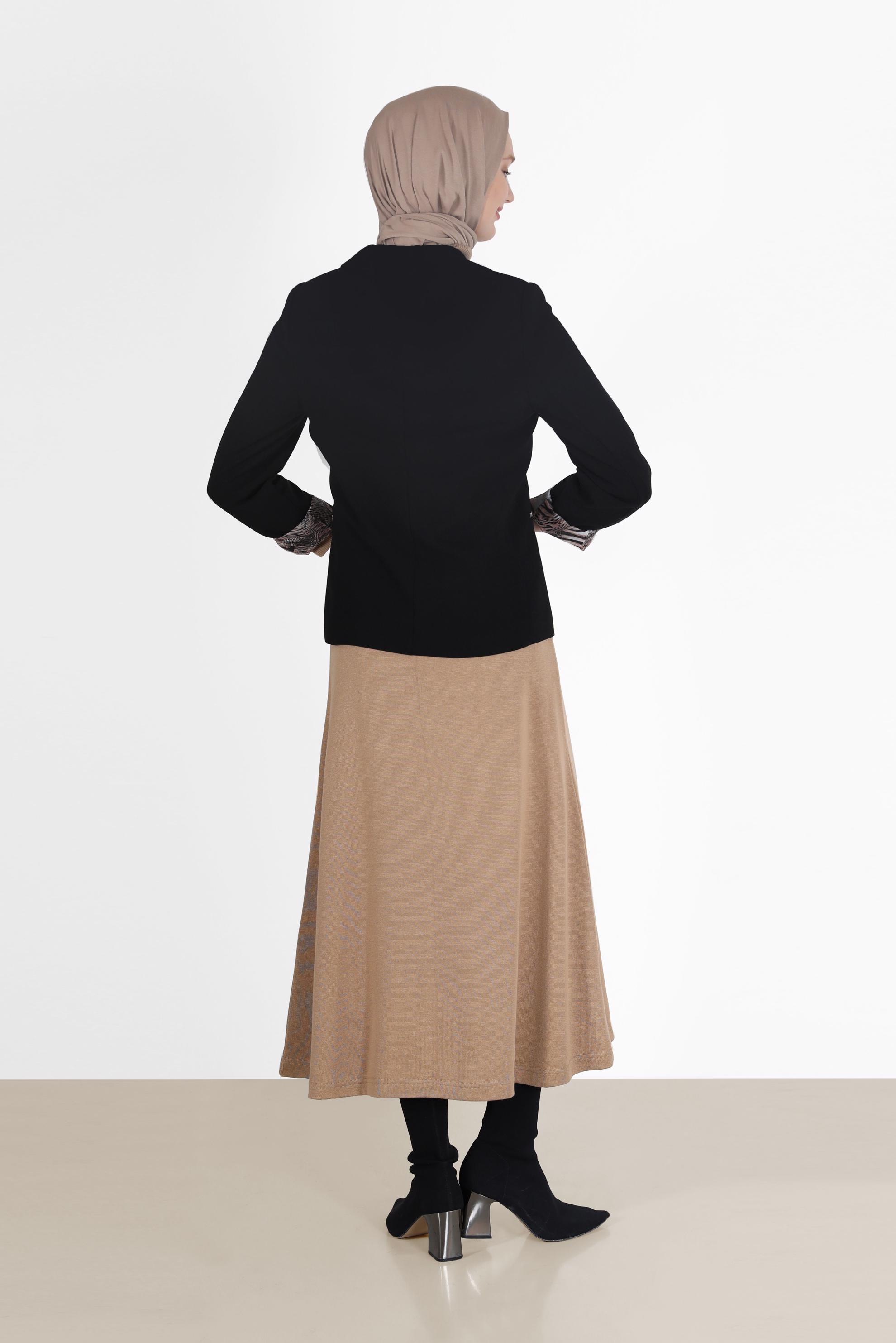 Tesettür giyim SİYAH ASTARI DESENLİ KLASİK YAKA CEKET 42237 