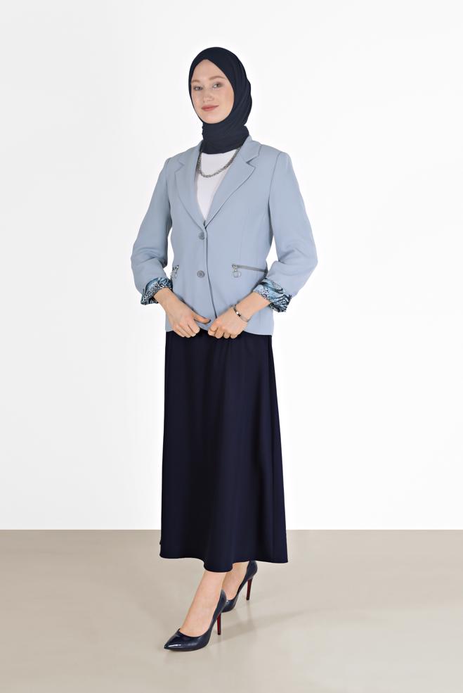 Vêtements hijab ARGENT VESTE COL CLASSIQUE LIGNE À MOTIFS 42237 - ALVİNA