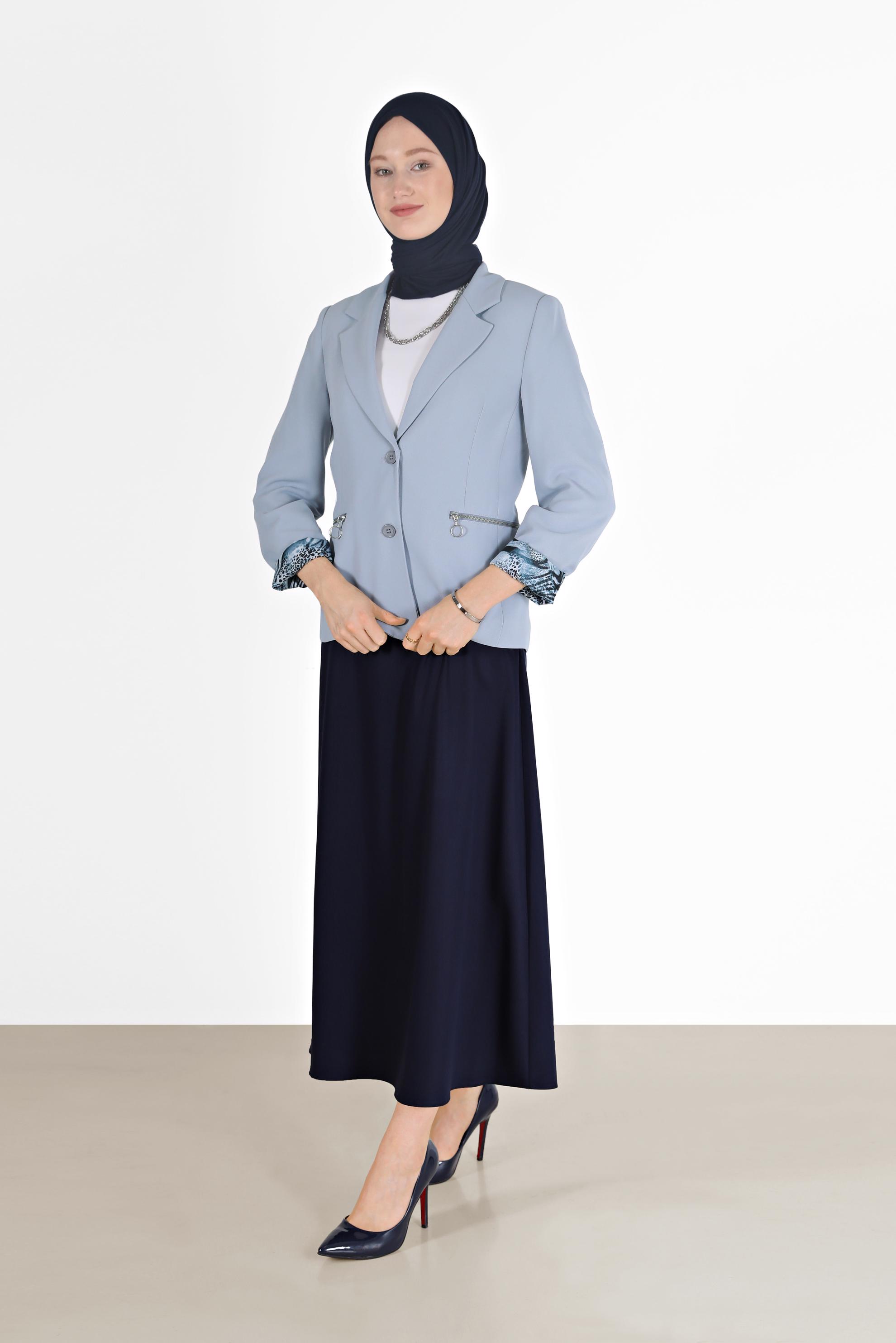 Vêtements hijab ARGENT VESTE COL CLASSIQUE LIGNE À MOTIFS 42237