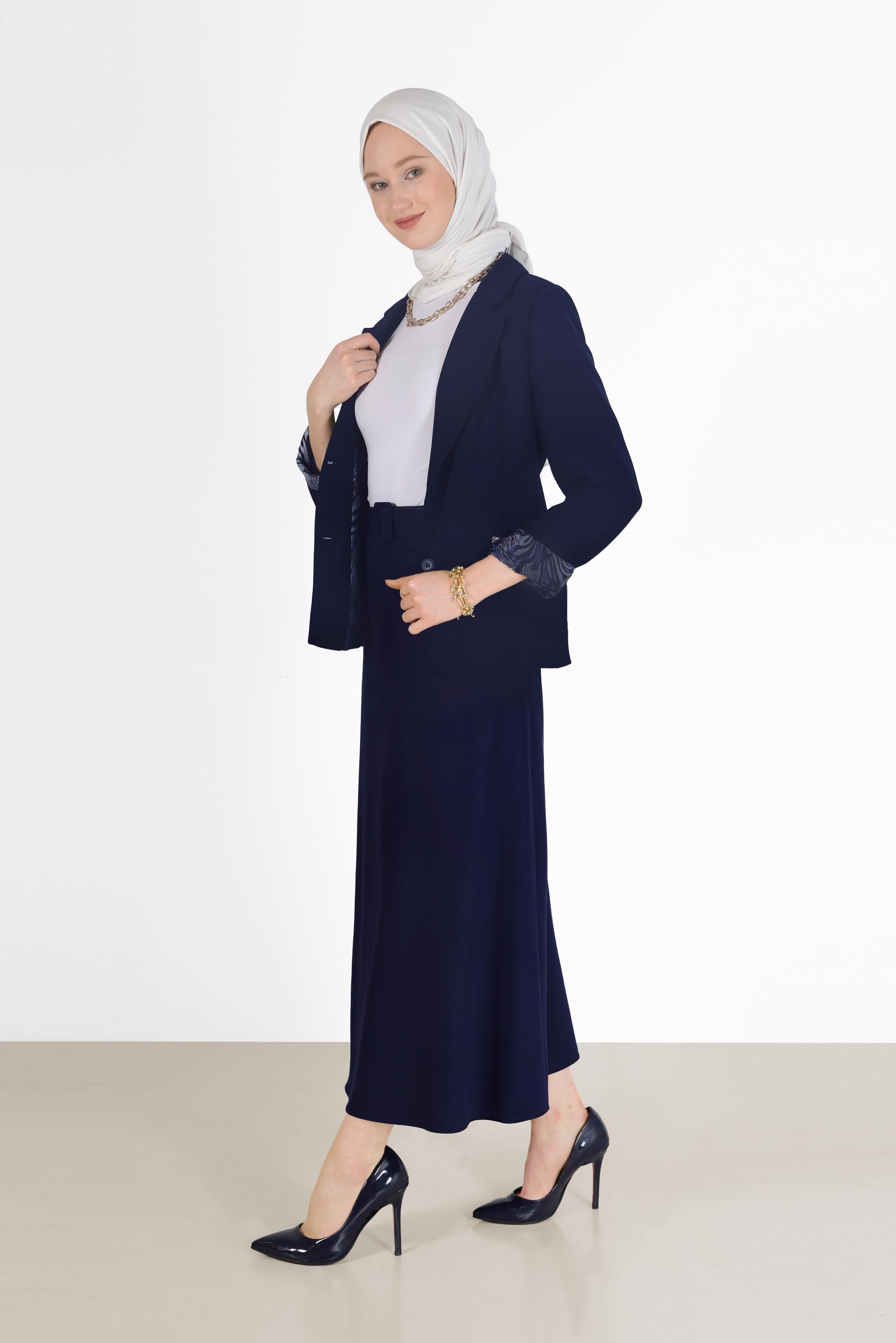Tesettür giyim LACİVERT ASTARI DESENLİ KLASİK YAKA CEKET 42237 