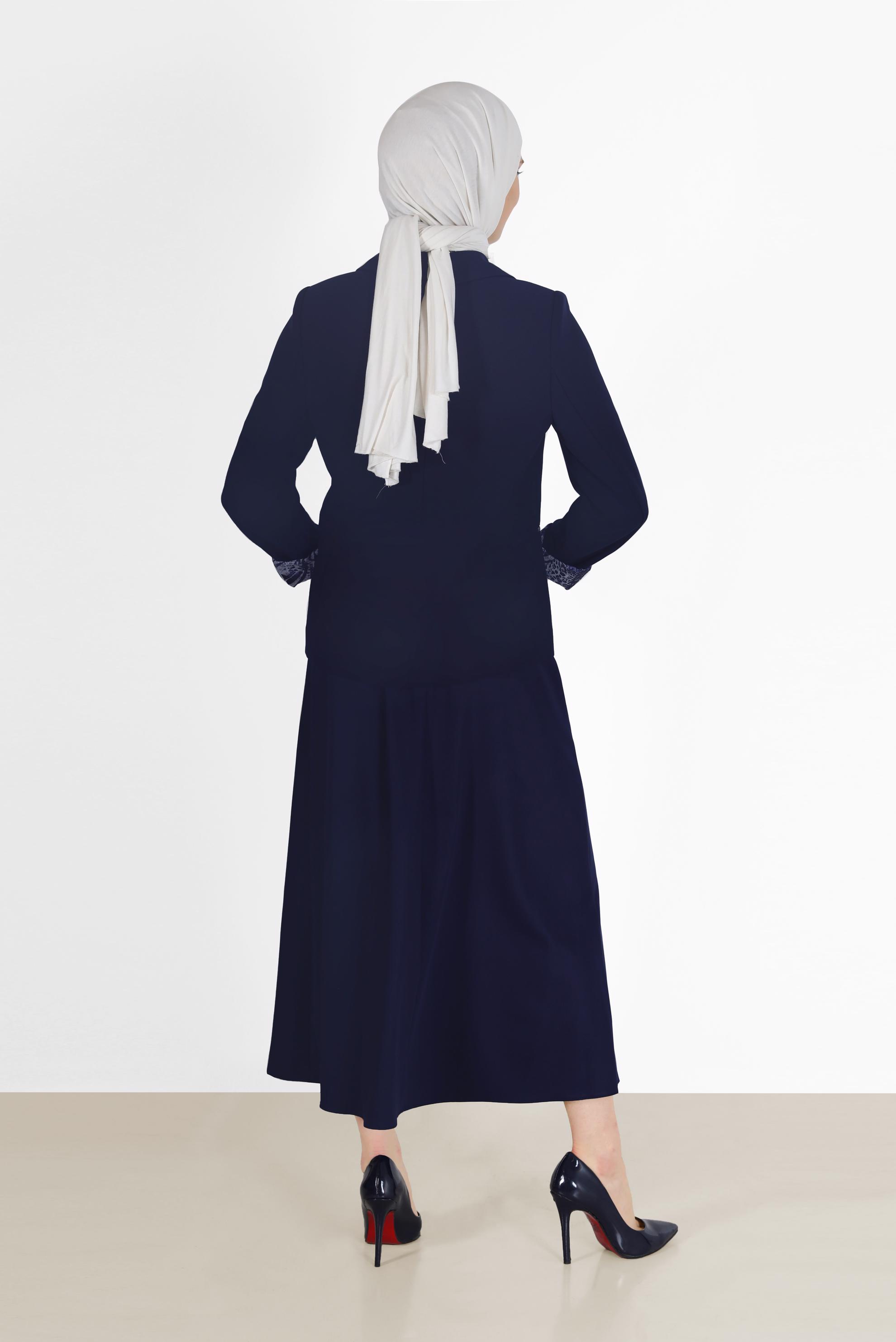 Tesettür giyim LACİVERT ASTARI DESENLİ KLASİK YAKA CEKET 42237 