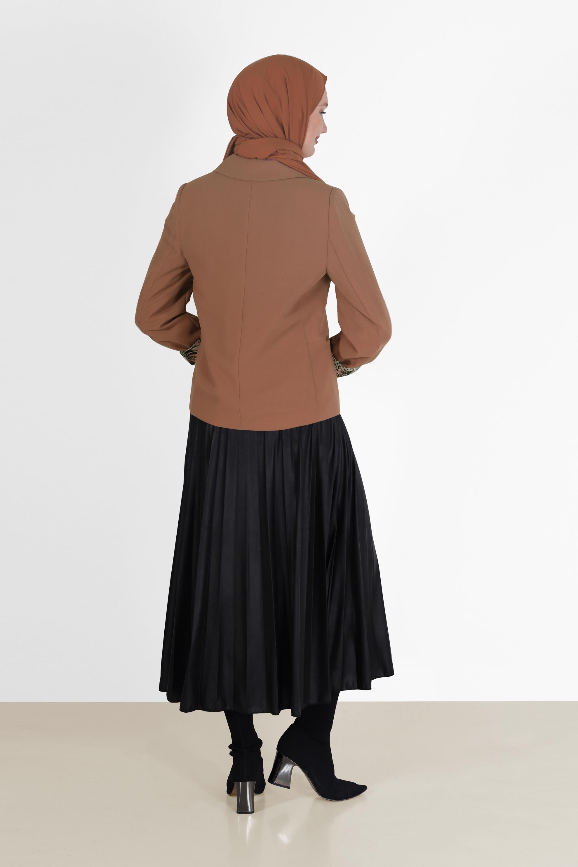 Tesettür giyim KAHVE ASTARI DESENLİ KLASİK YAKA CEKET 42237 