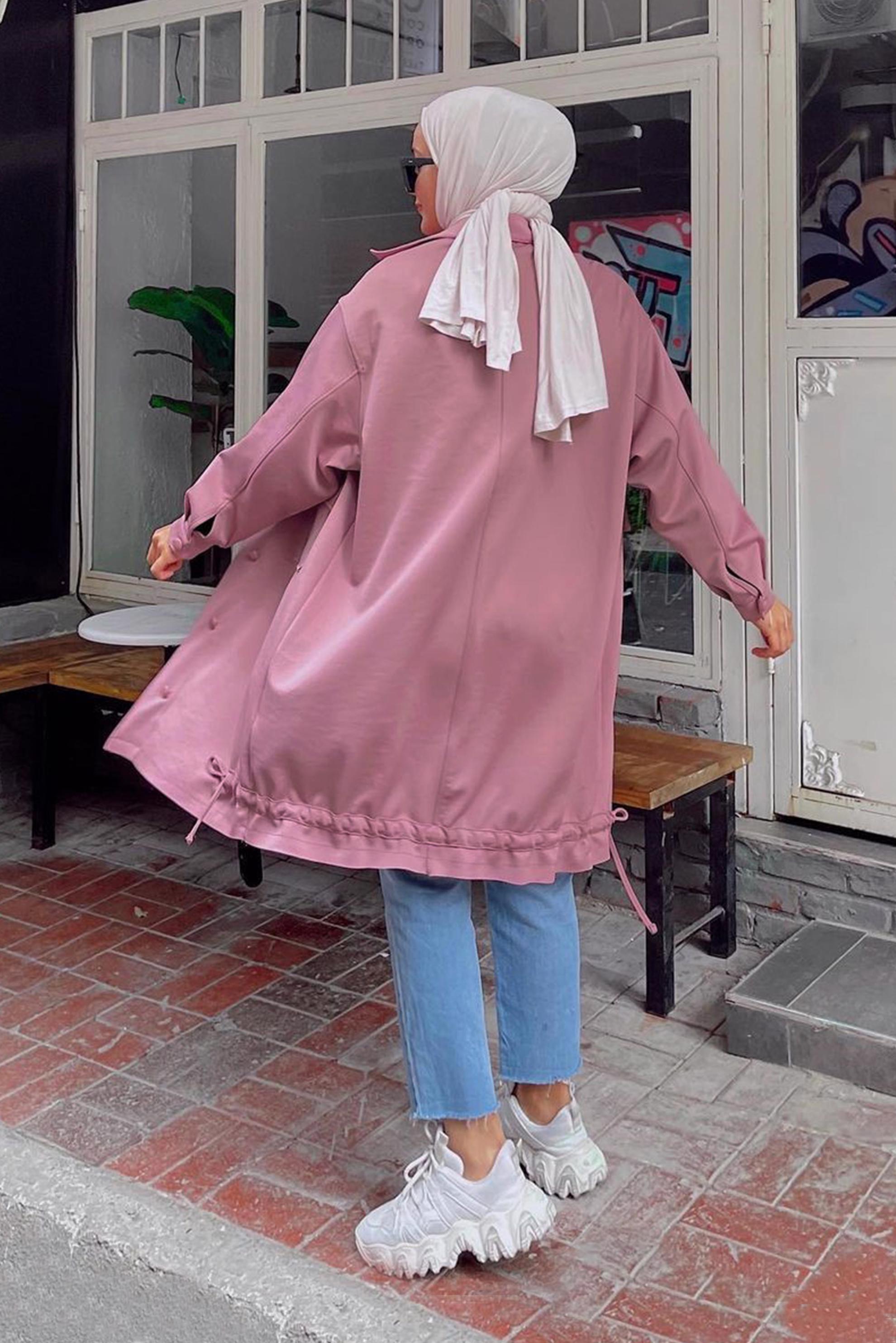 Tesettür giyim PUDRA CEP DETAYLI ETEK UCU BÜZGÜLÜ CEKET 42475 