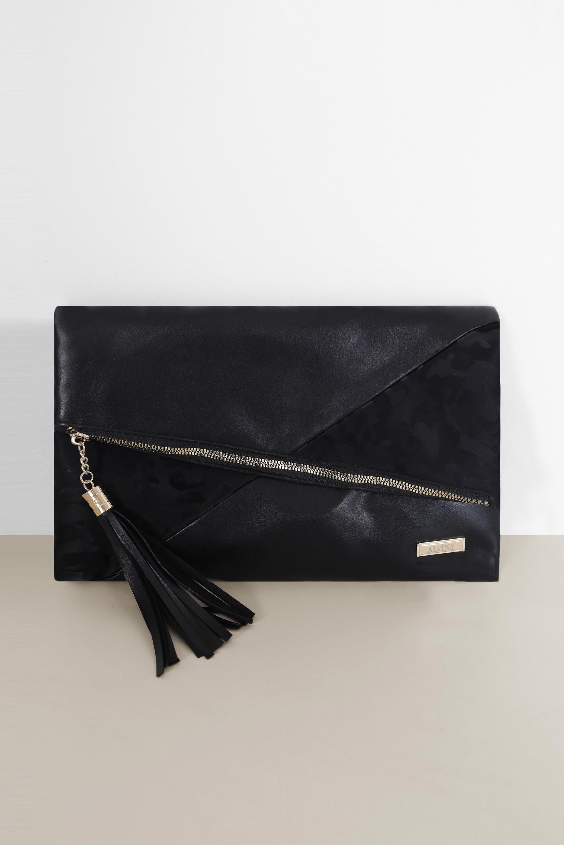 Tesettür giyim SİYAH SÜET DETAYLI CLUTCH ÇANTA 042 