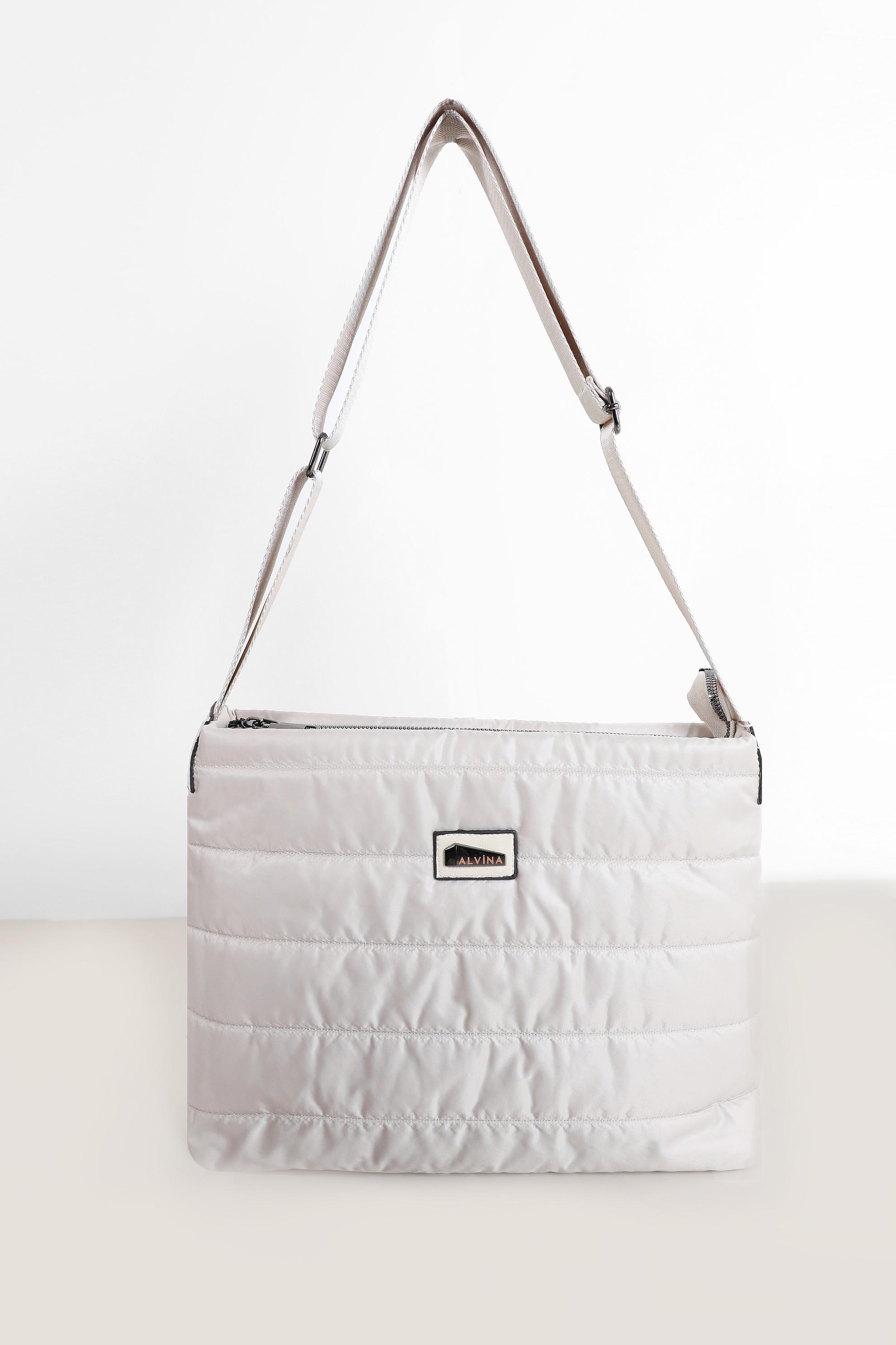 Tesettür giyim BEYAZ ALVİNA FERMUAR DETAYLI ŞİŞME ÇANTA 1871 