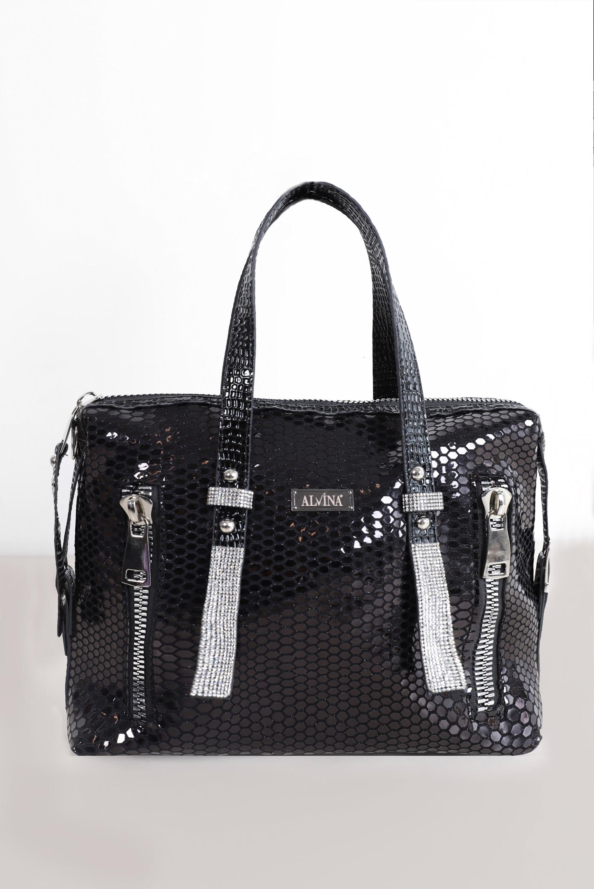 Tesettür giyim SİYAH ALVİNA TAŞ VE FERMUAR DETAYLI DESENLİ ÇANTA 9014 