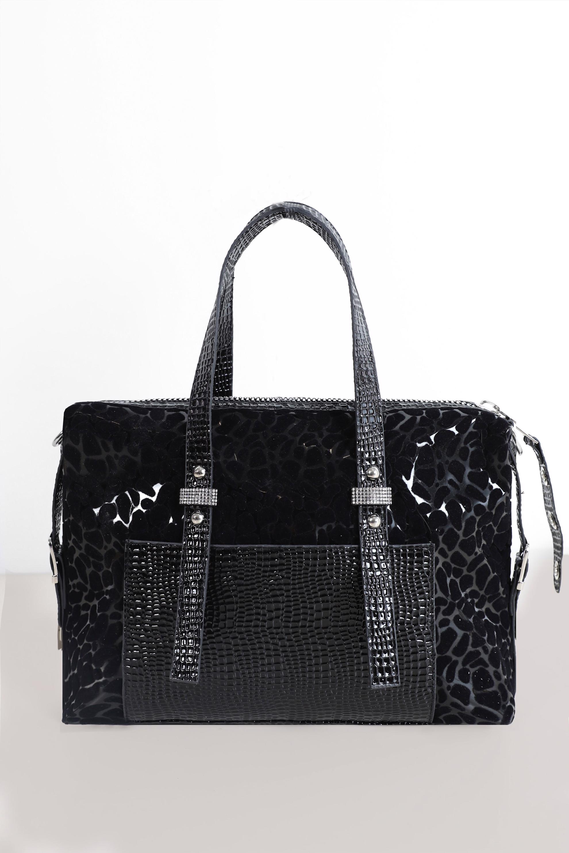 Tesettür giyim SİYAH ALVİNA TAŞ VE FERMUAR DETAYLI DESENLİ ÇANTA 9014 