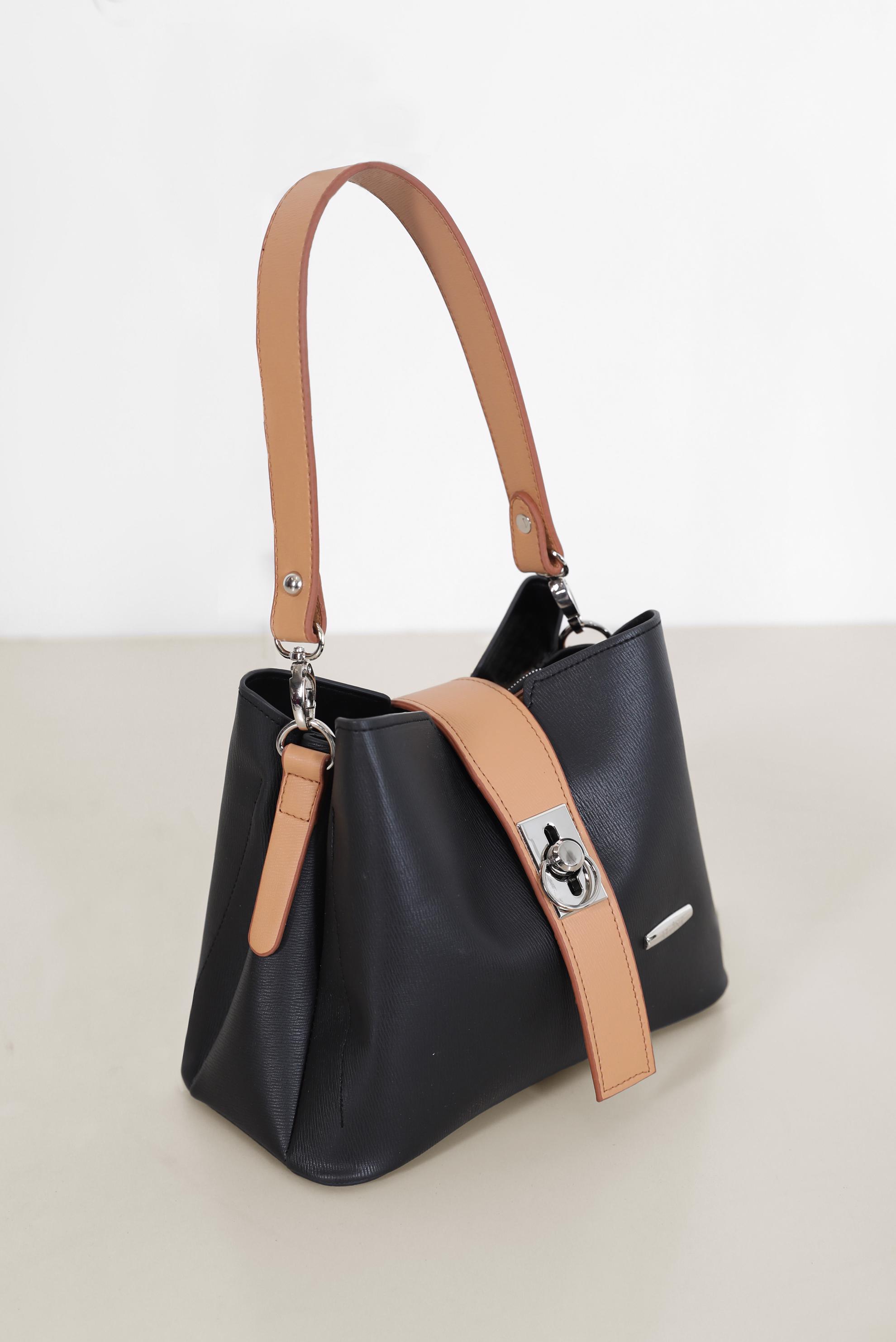 Tesettür giyim SİYAH İKİ RENK DERİ TOTE ÇANTA 9030 