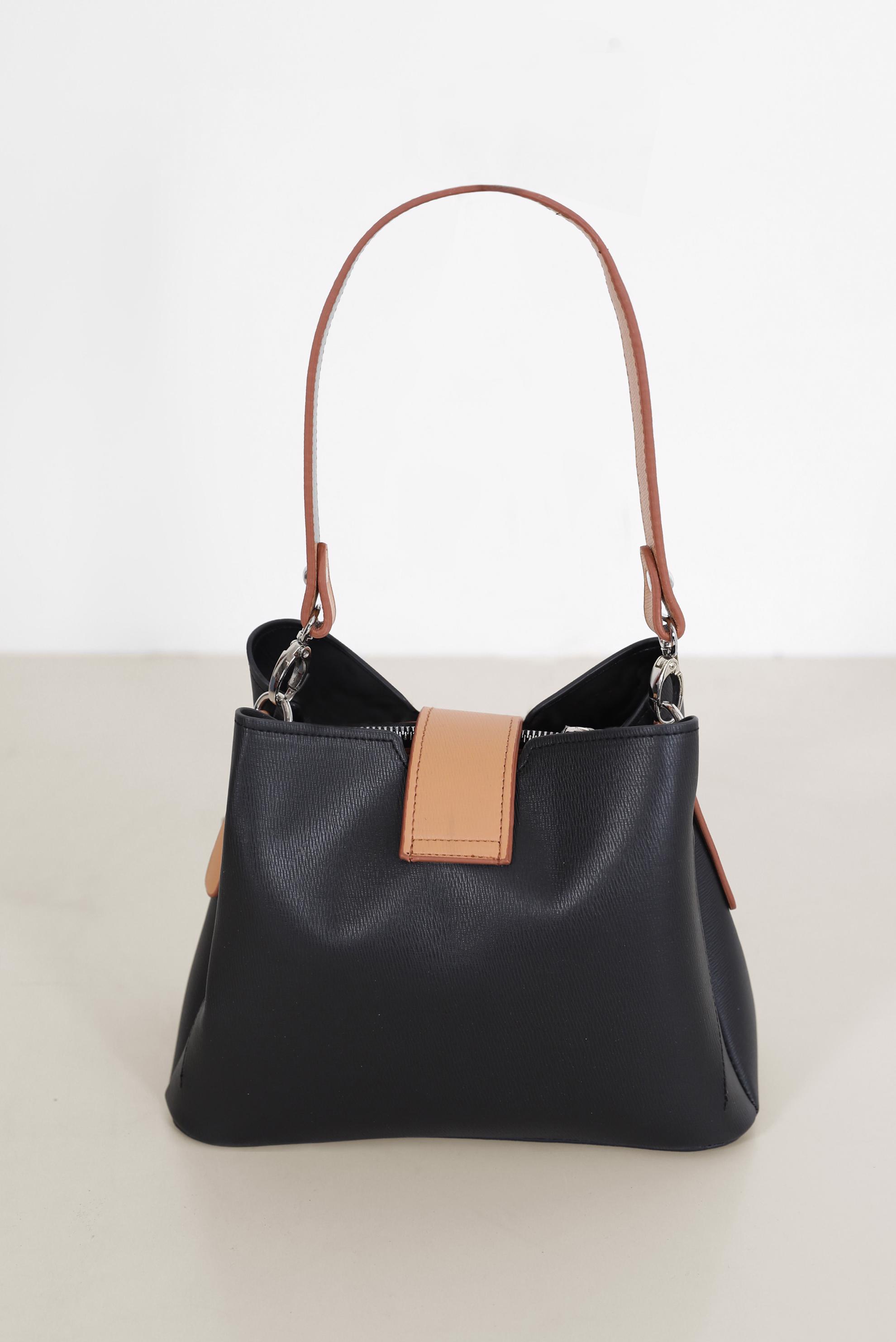 Tesettür giyim SİYAH İKİ RENK DERİ TOTE ÇANTA 9030 