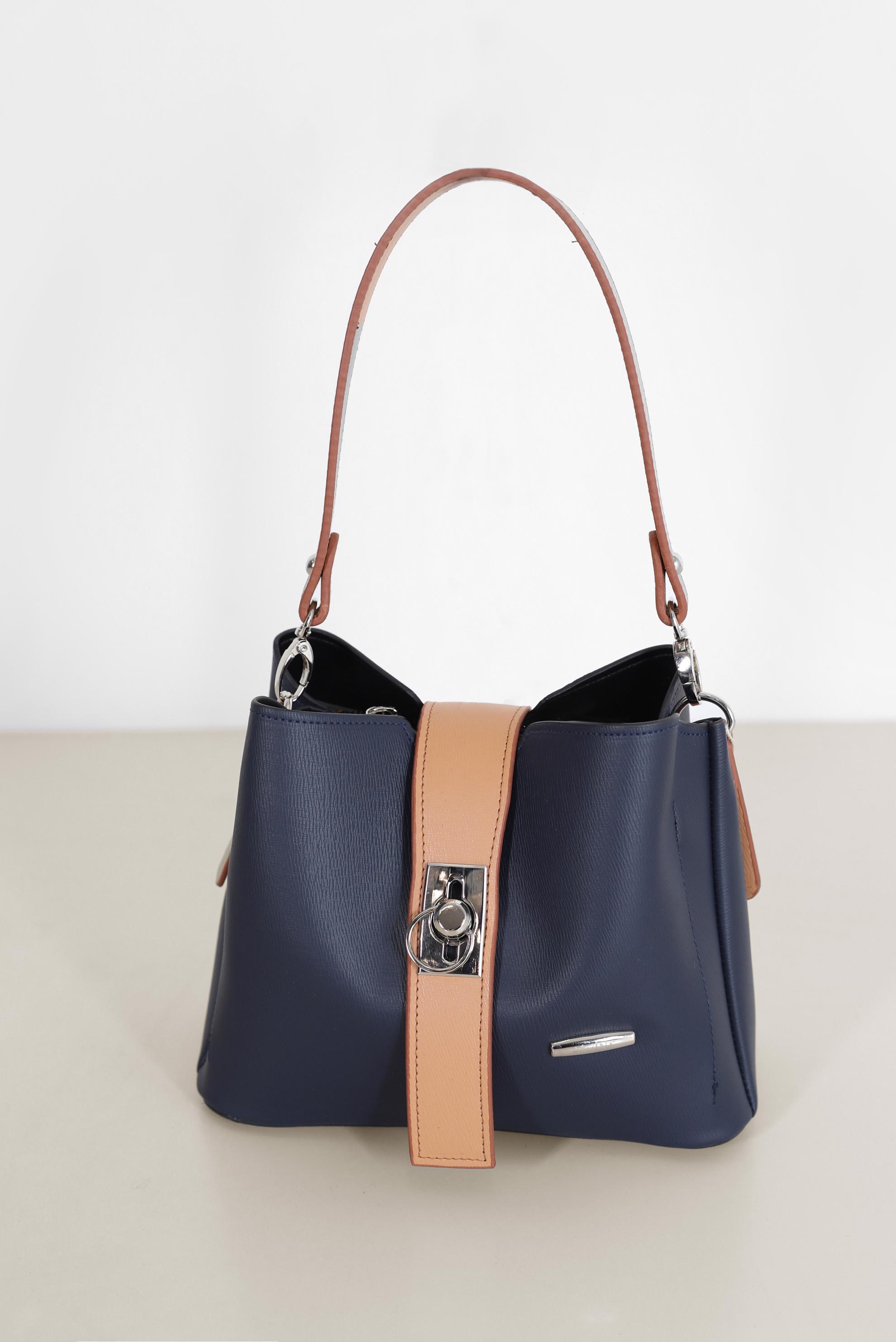 Tesettür giyim LACİVERT İKİ RENK DERİ TOTE ÇANTA 9030 