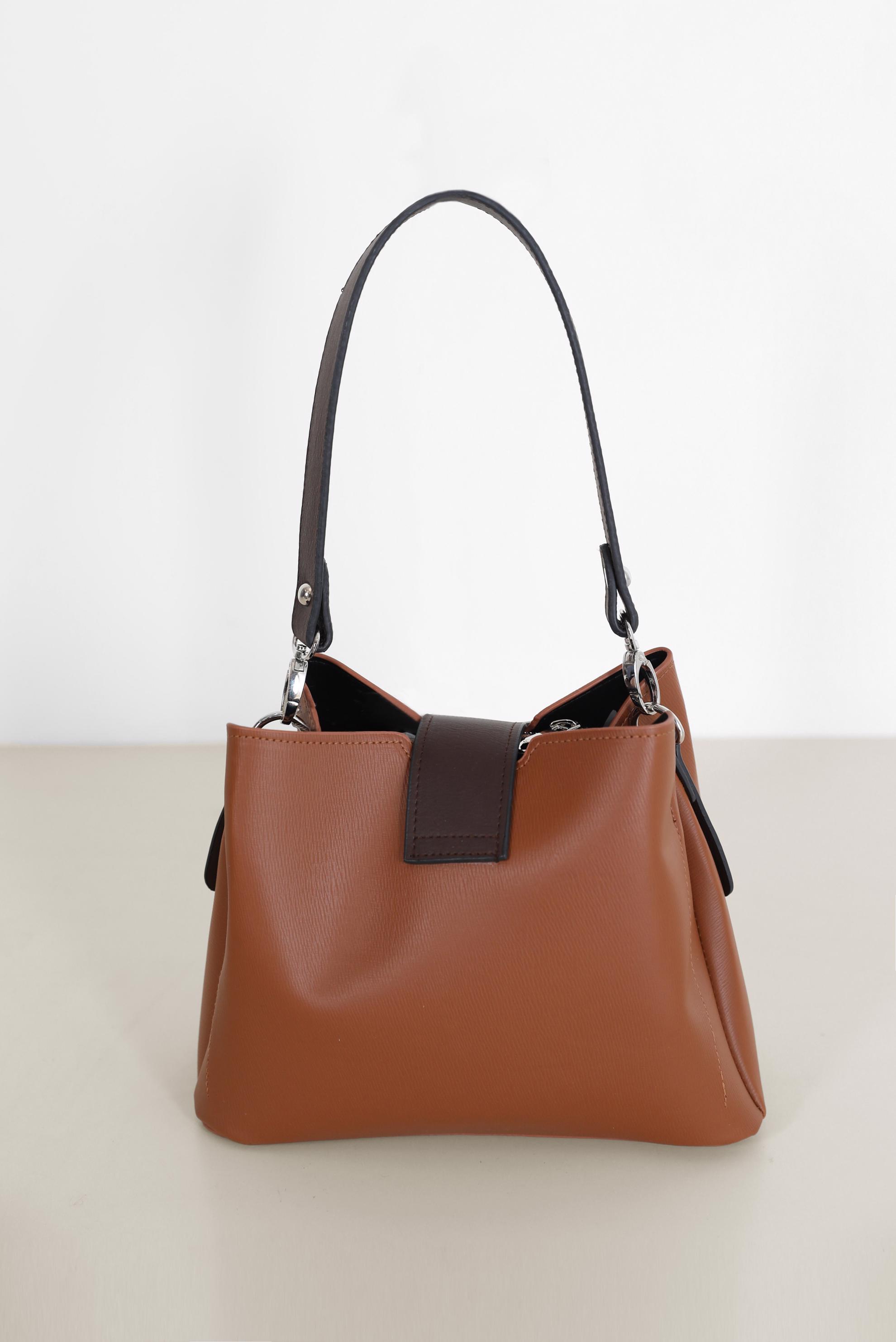 Tesettür giyim TABA İKİ RENK DERİ TOTE ÇANTA 9030 