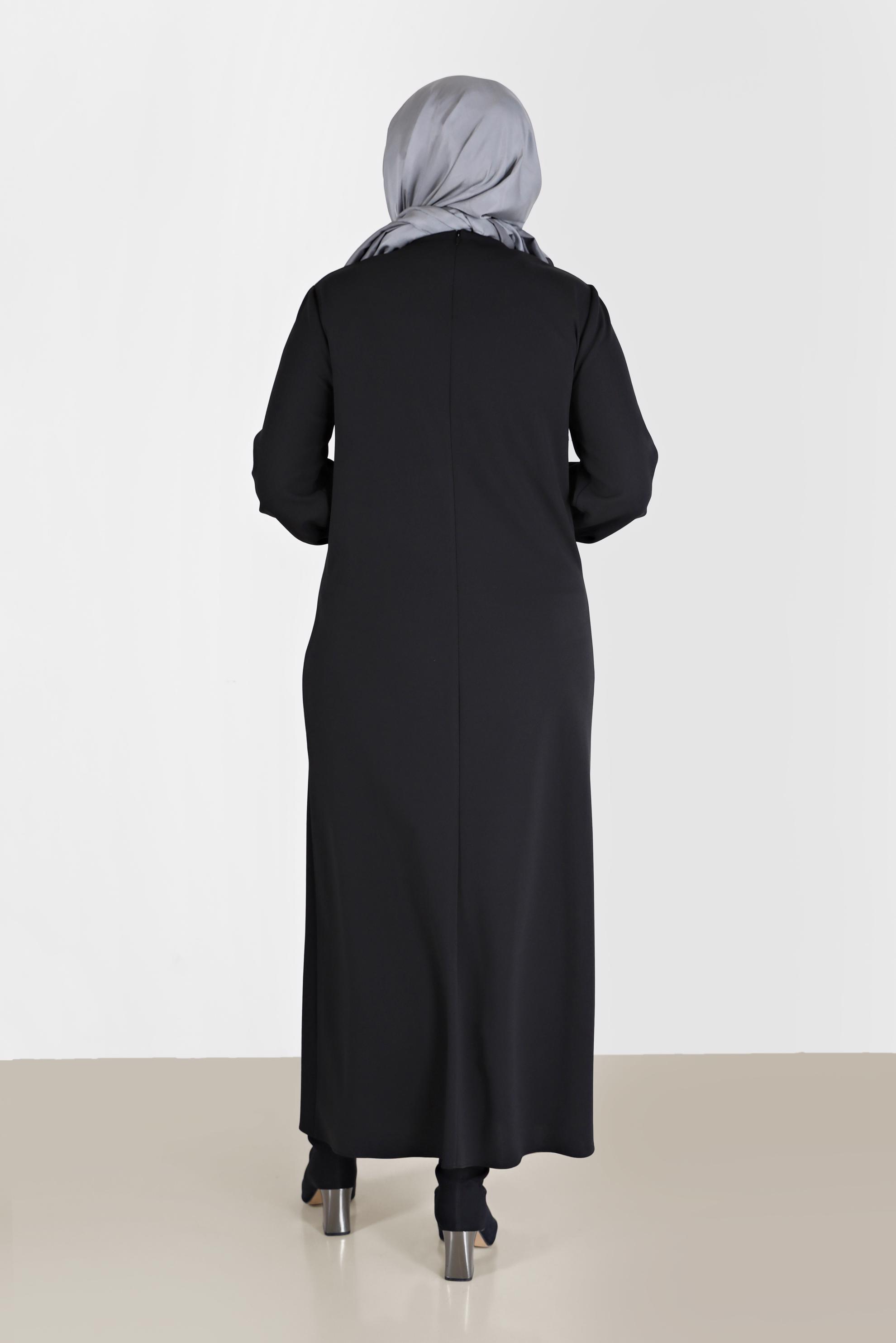 Tesettür giyim SİYAH TAŞLI ŞERİT DETAYLI ELBİSE 20193 