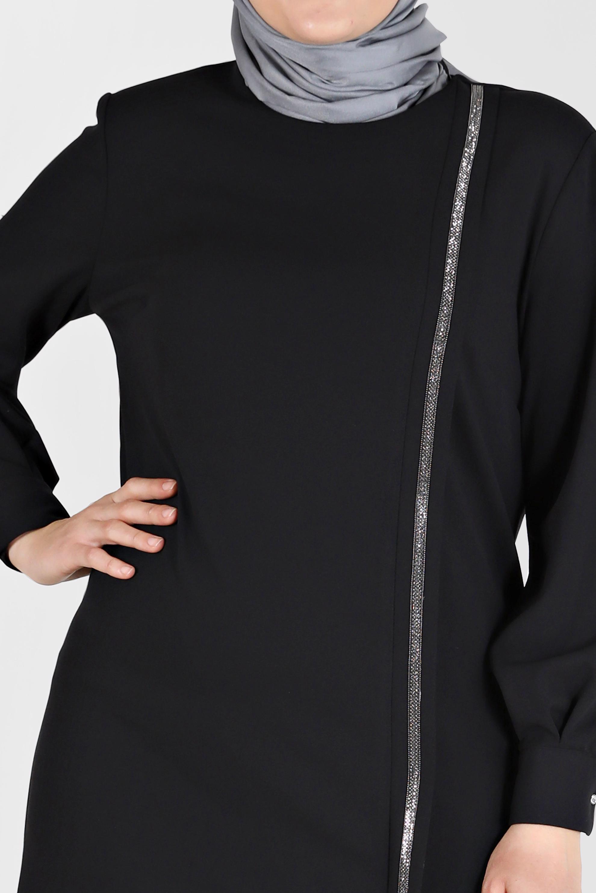 Tesettür giyim SİYAH TAŞLI ŞERİT DETAYLI ELBİSE 20193 