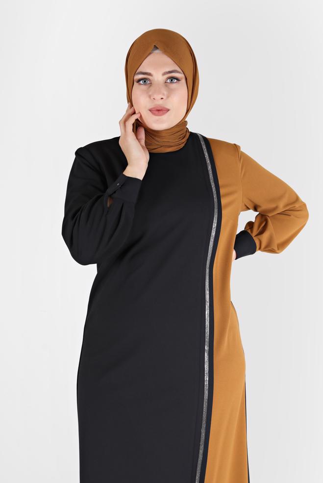 Hijab clothing YELLOW GEM STRIPE DETAIL DRESS 20193  - ALVİNA