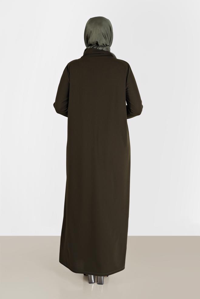 Hijab clothing KHAKI CHAIN DETAIL FLOWING NECKLINE DRESS 20197  - ALVİNA