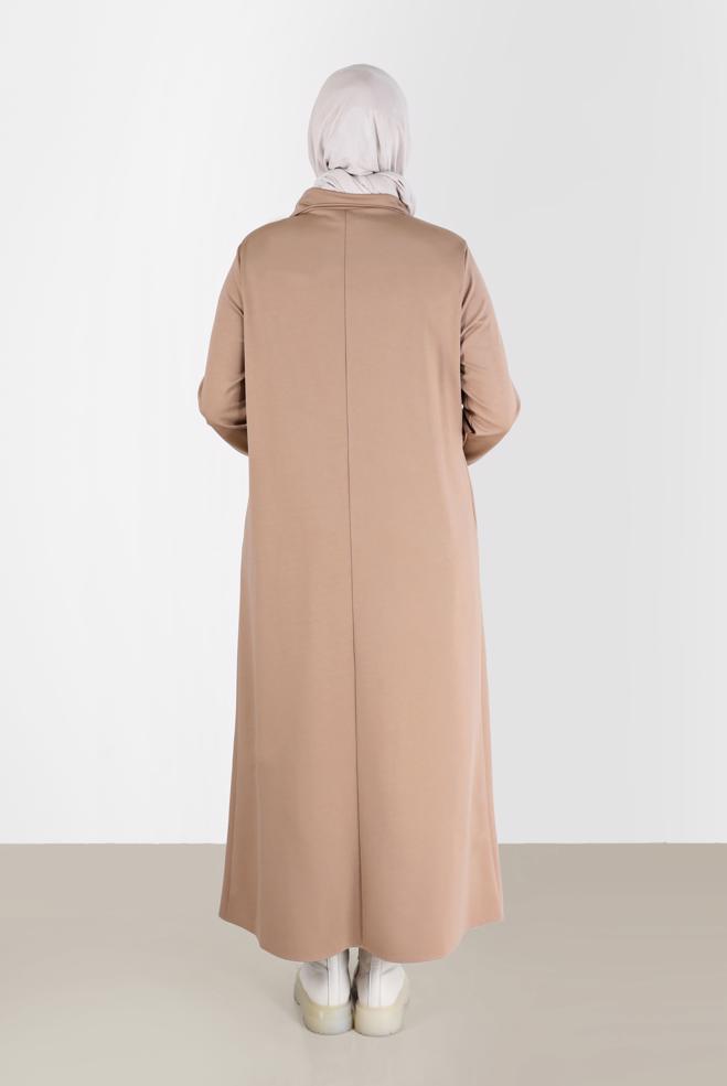 Hijab clothing BEIGE SEQUIN EMBROIDERED QUILT DETAIL DRESS 20198  - ALVİNA