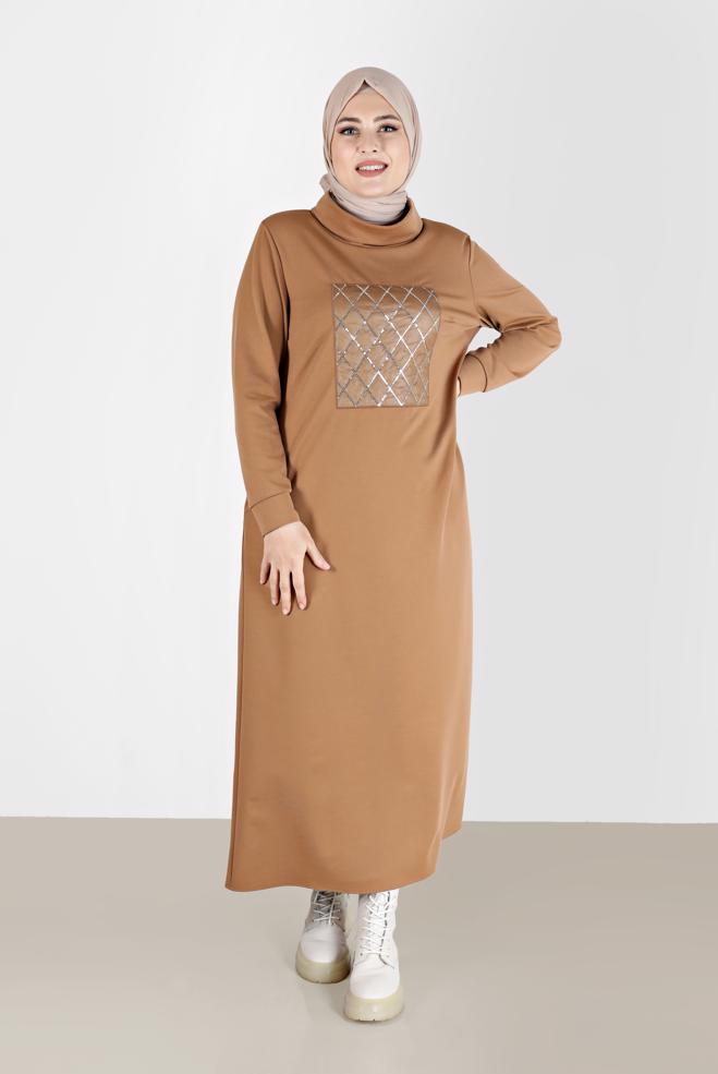 Hijab clothing TABA SEQUIN EMBROIDERED QUILT DETAIL DRESS 20198  - ALVİNA